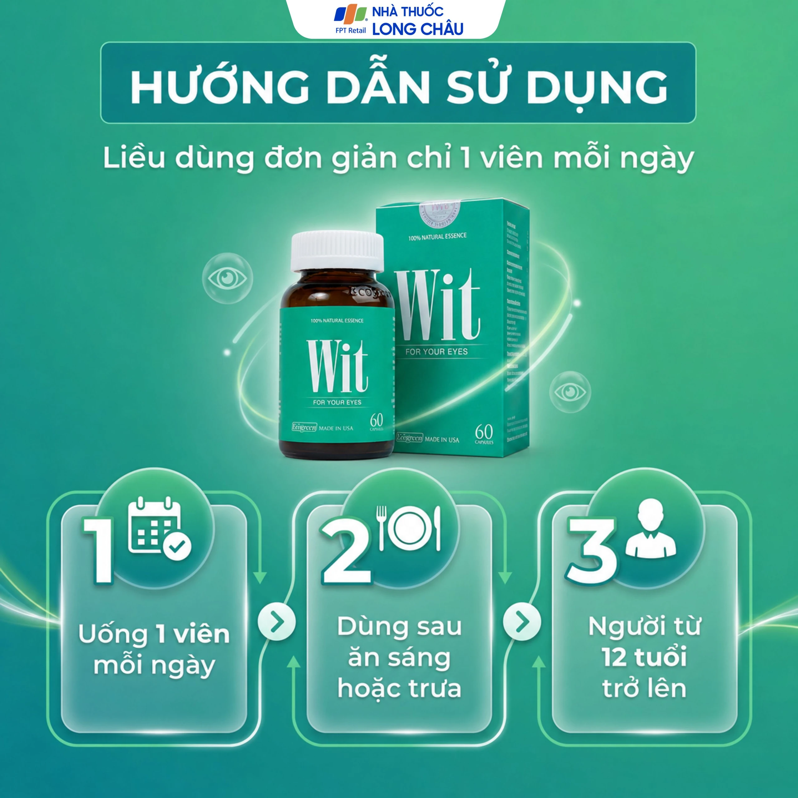 Viên uống tăng cường thị lực giảm mờ và nhòe mắt WIT For Your Eyes (60 viên) 5