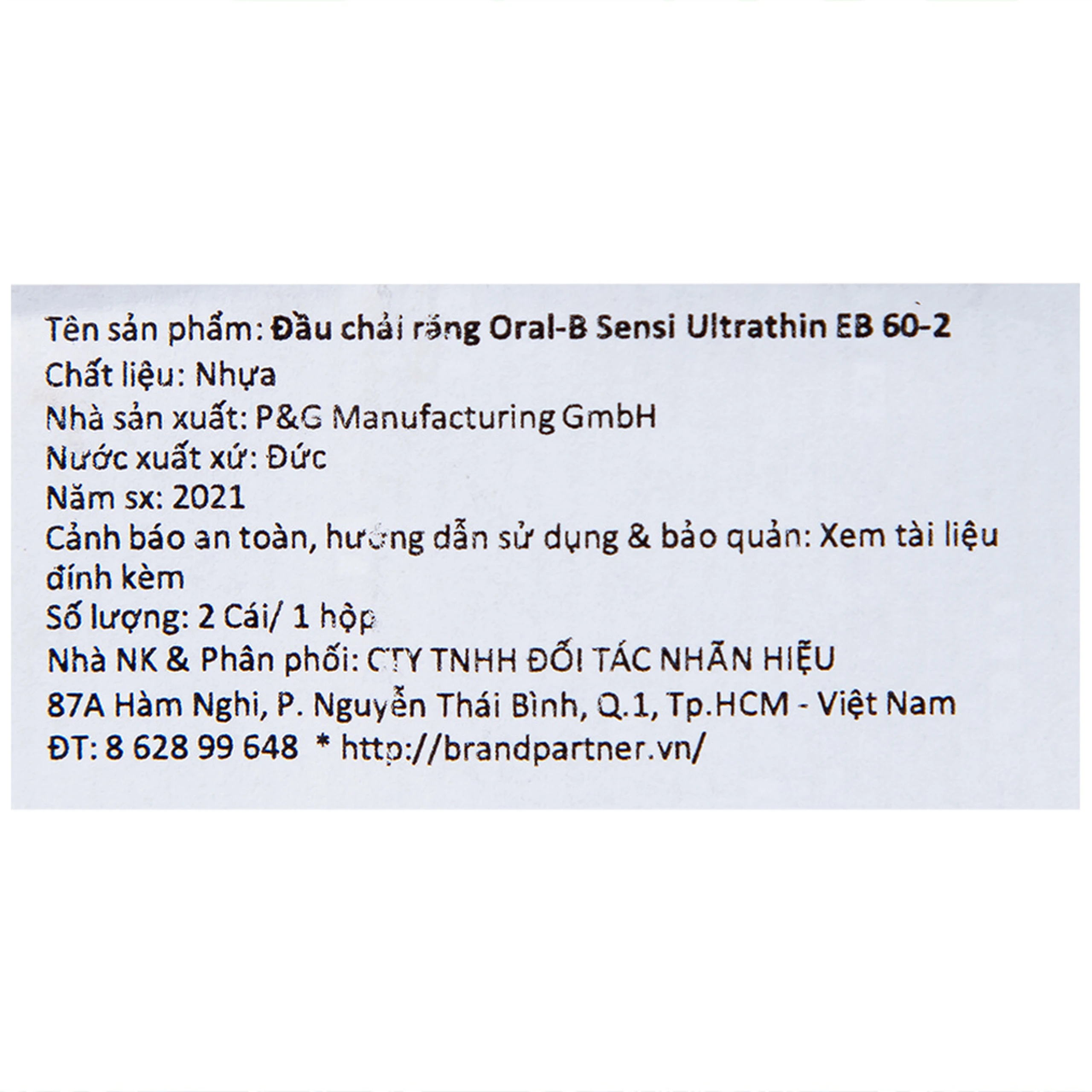 Đầu chải răng người lớn Oral-B Sensi Ultrathin EB 60-2