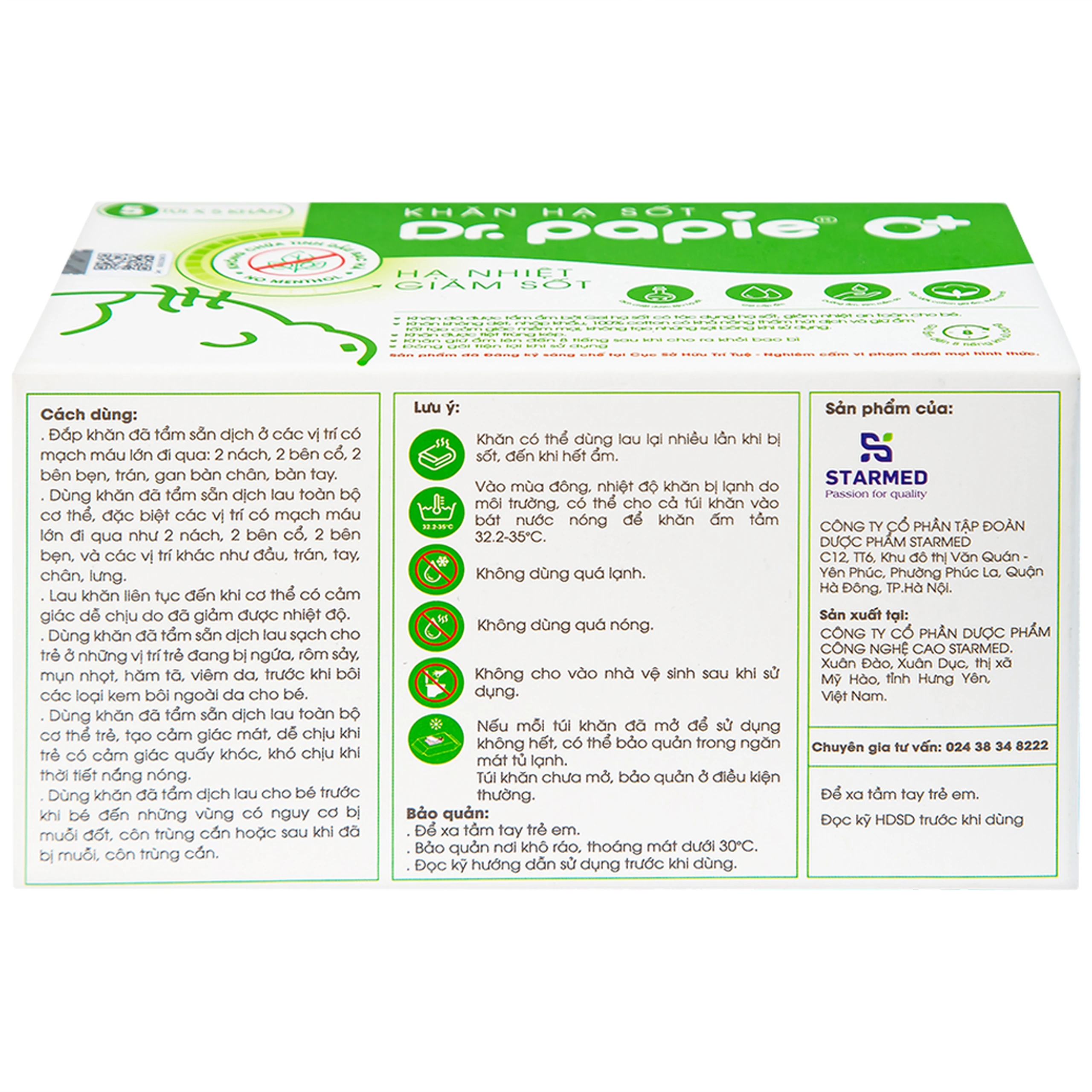 Khăn hạ sốt Dr.Papie 0+ Starmed (5 gói x 5 miếng) hạ nhiệt giảm sốt dùng cho trẻ sơ sinh