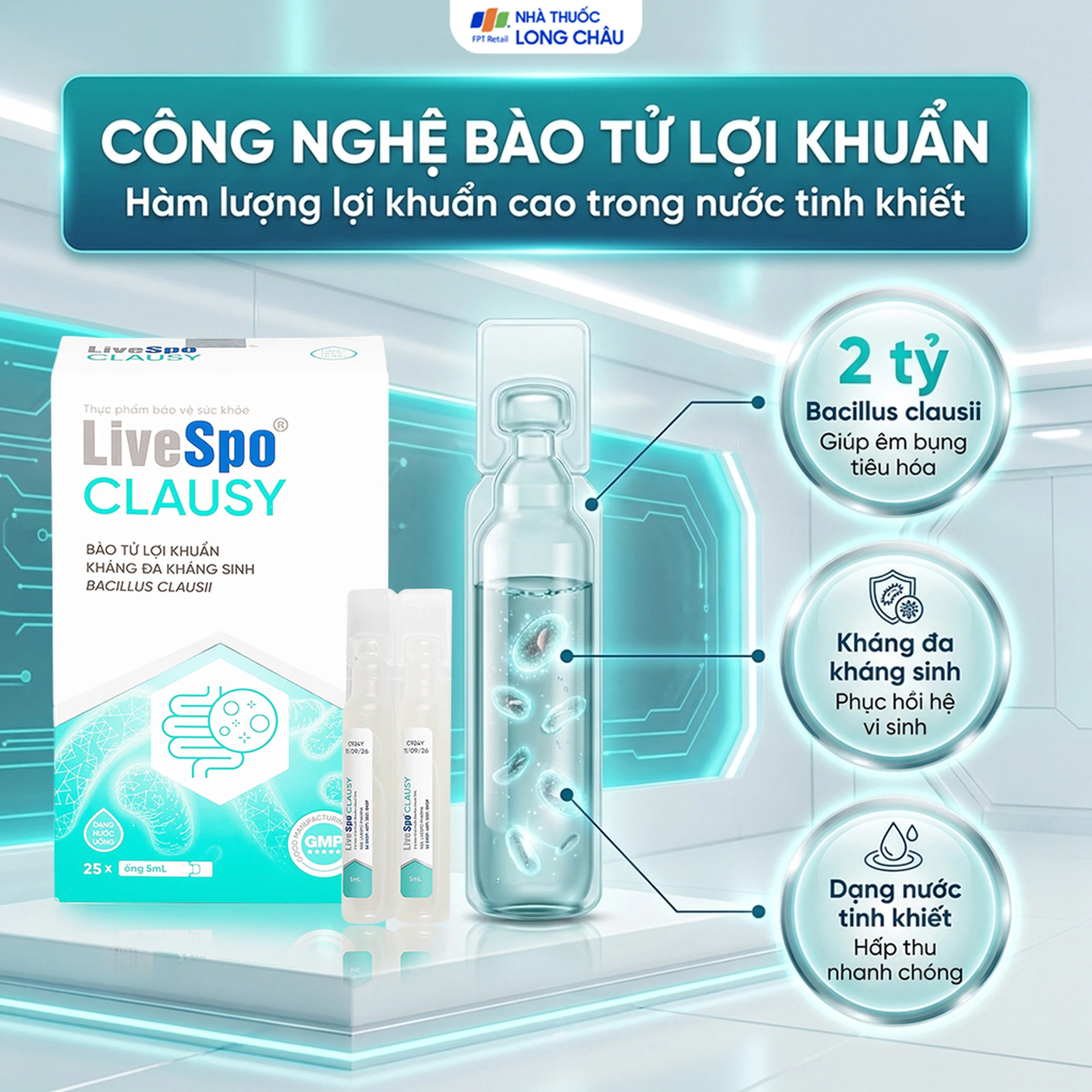 Bào tử lợi khuẩn giúp giảm rối loạn tiêu hóa, cân bằng hệ vi sinh đường ruột LiveSpo Clausy (25 ống x 5ml) 4