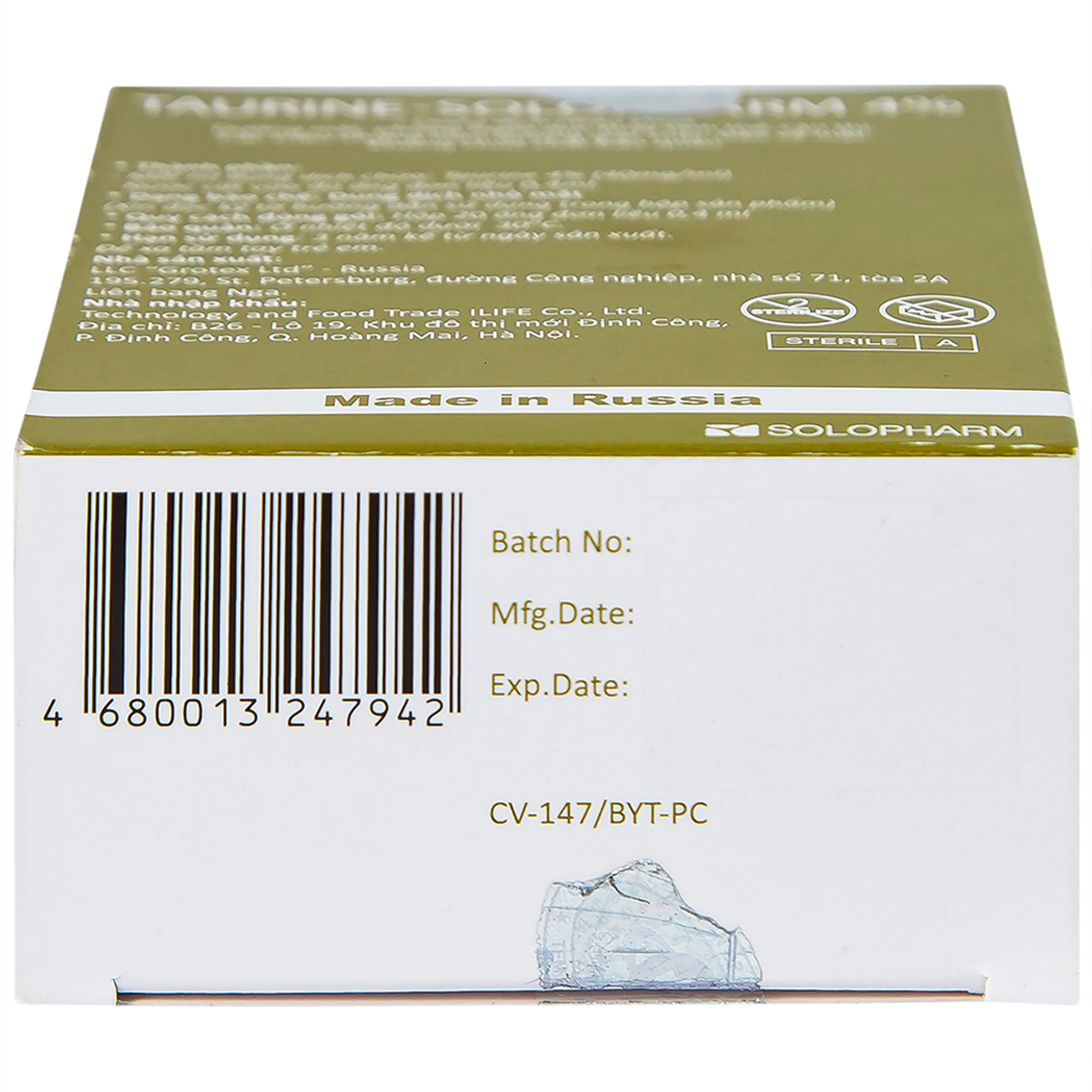 Nhỏ mắt Taurine Solopharm 4% (20 tuýp x 0.4ml) hỗ trợ điều trị loạn dưỡng giác mạc, viêm giác mạc