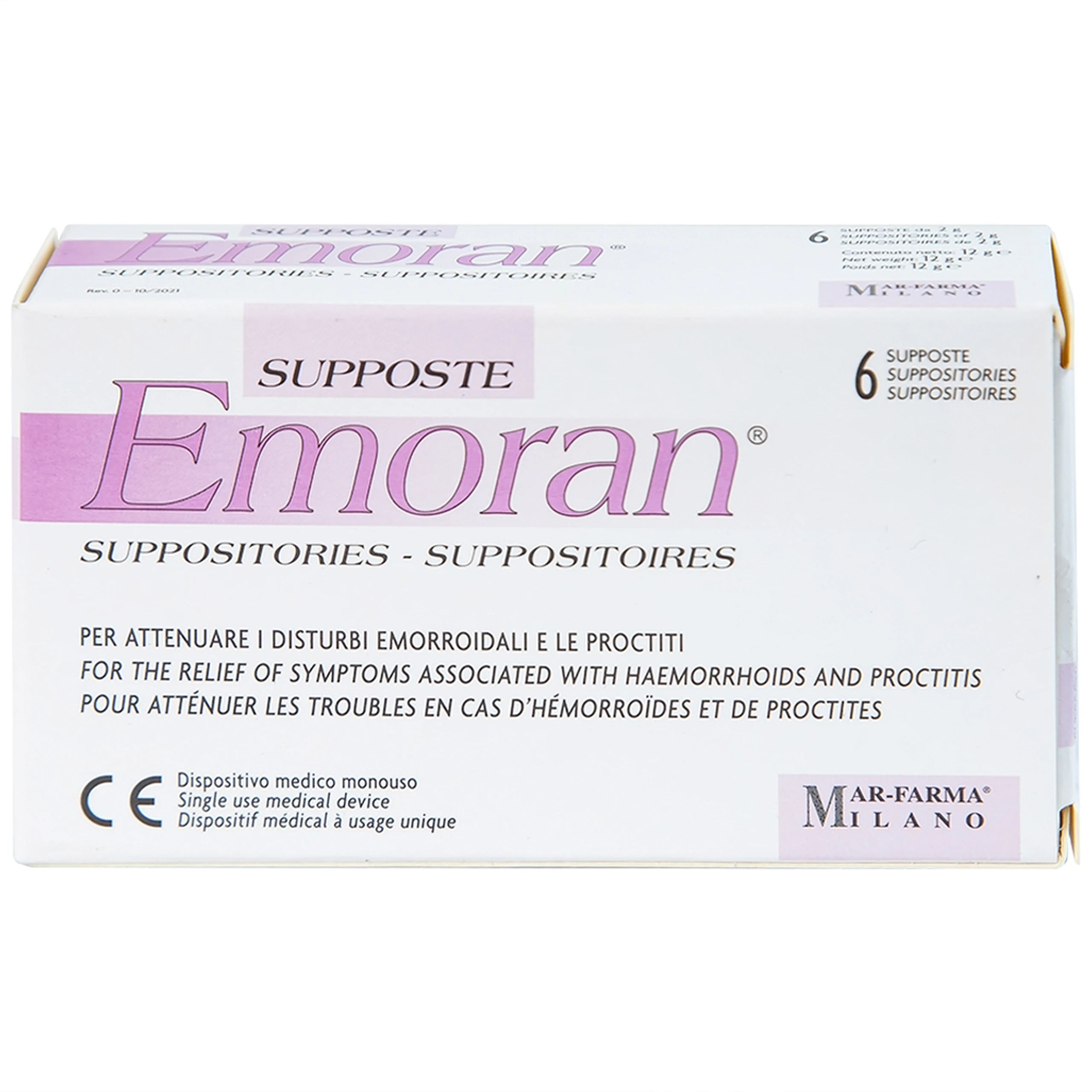 Viên đặt hậu môn Emoran Italy (6 viên) hỗ trợ điều trị trĩ và viêm trực tràng