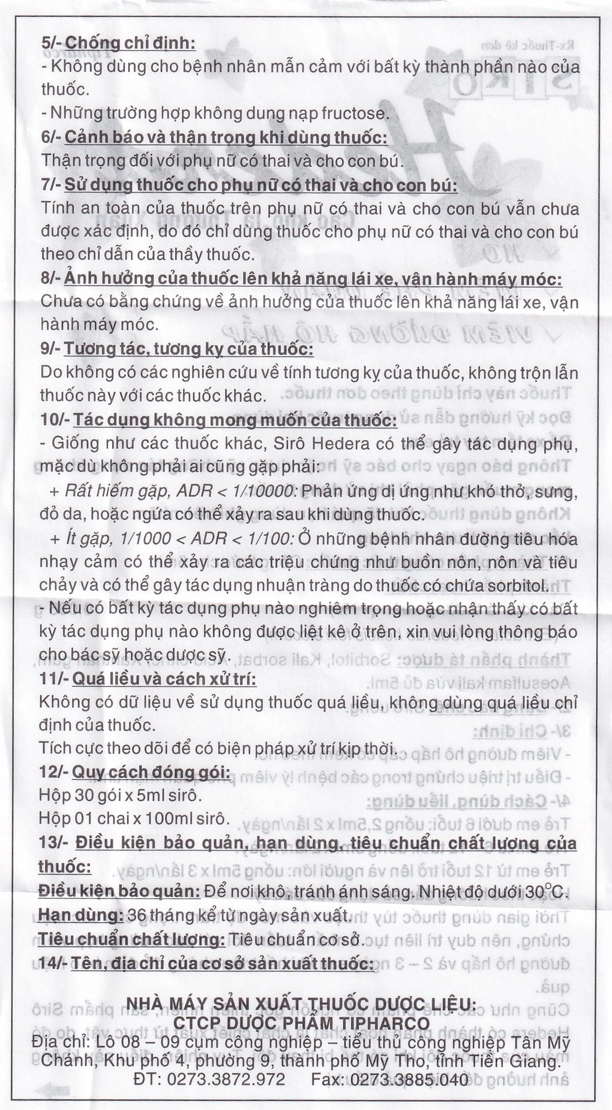 Siro Hedera Tipharco điều trị ho, viêm phế quản, viêm đường hô hấp (30 gói x 5ml)