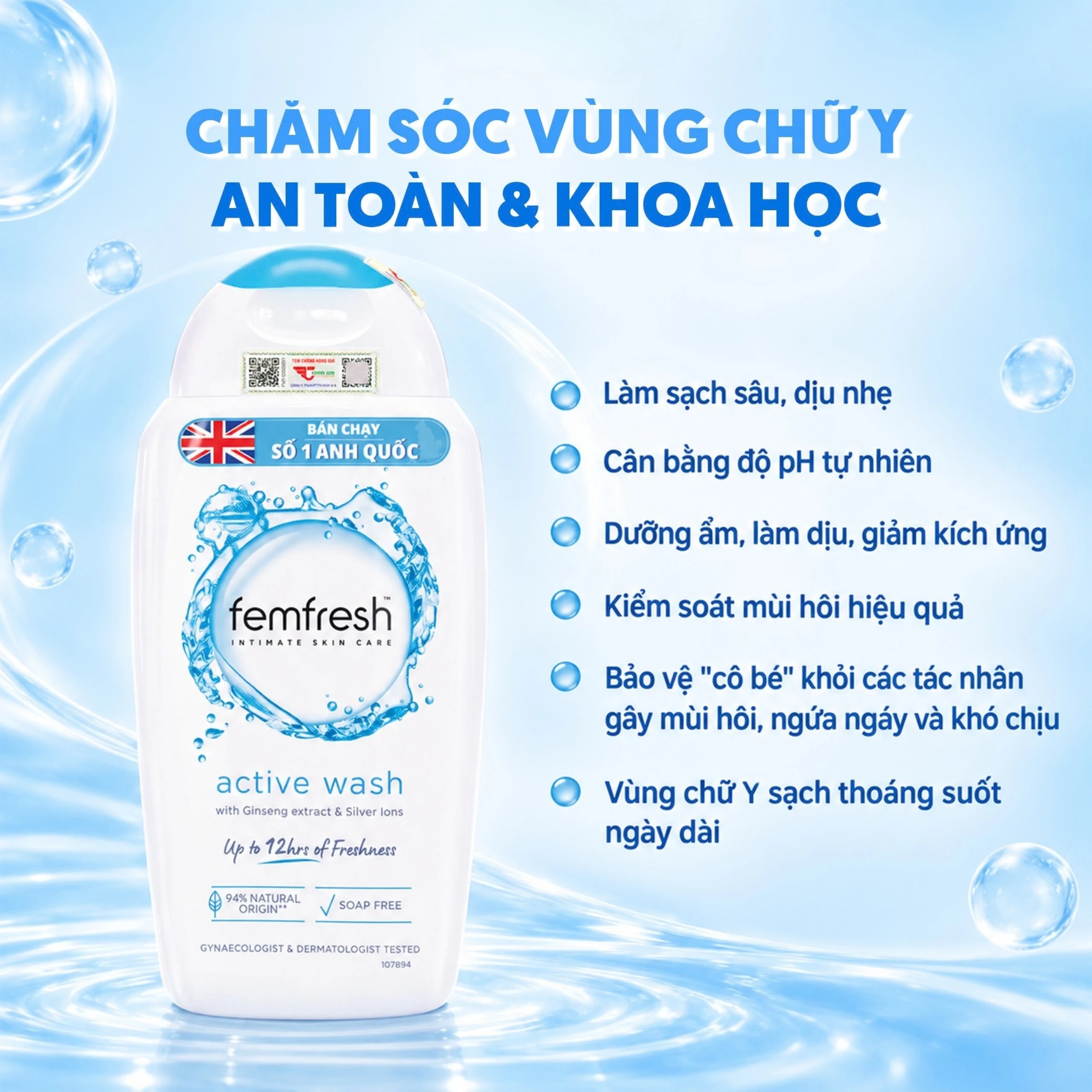 Dung dịch vệ sinh phụ nữ Femfresh Intimate Skin Care Active Wash làm sạch, khử mùi (250ml) 2