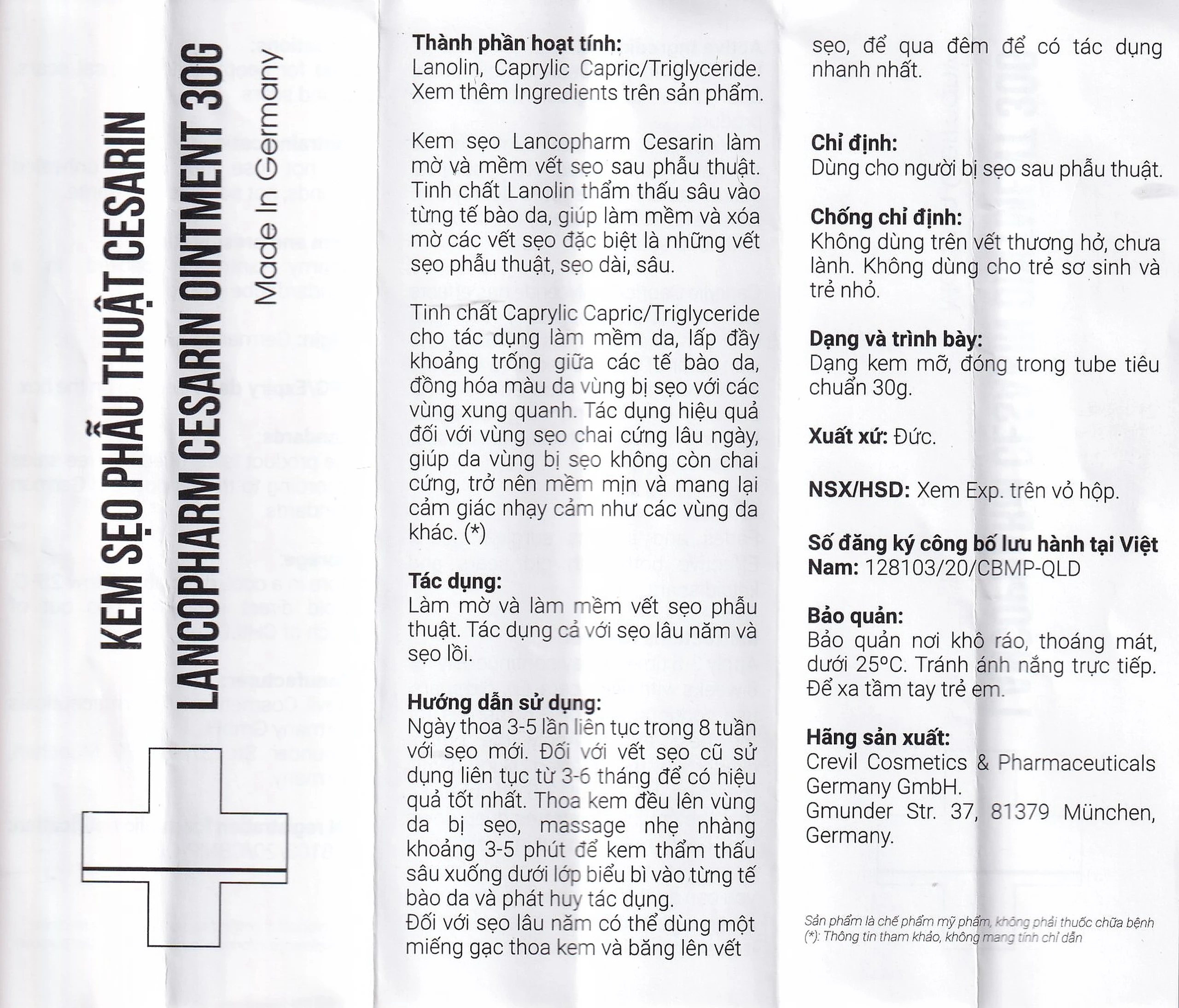 Kem bôi mờ sẹo sau phẫu thuật Cesarin Ointment Lancopharm 30g