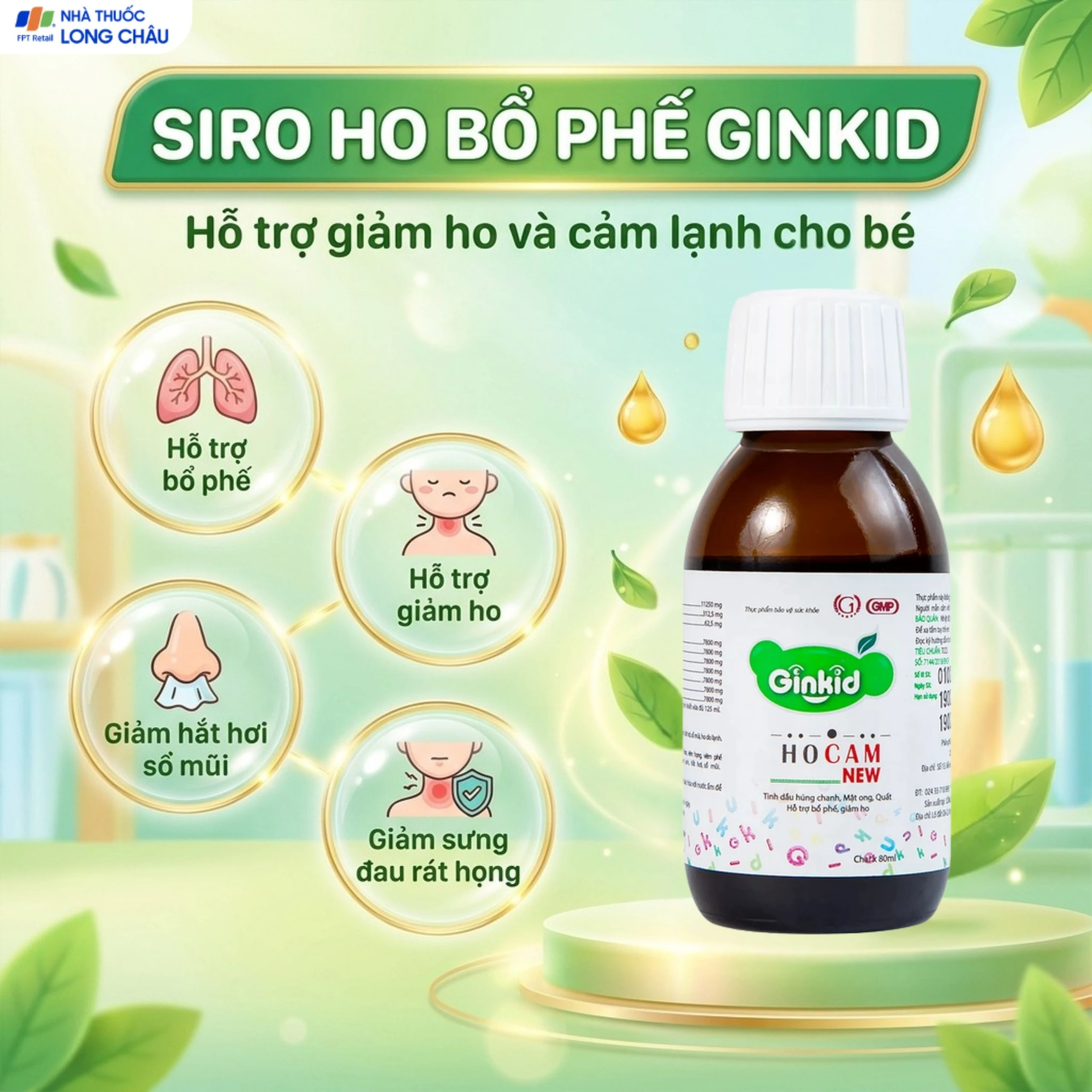 Siro hỗ trợ bổ phế, giảm ho, nhuận phế Ginkid Ho Cam NEW (80ml) 2