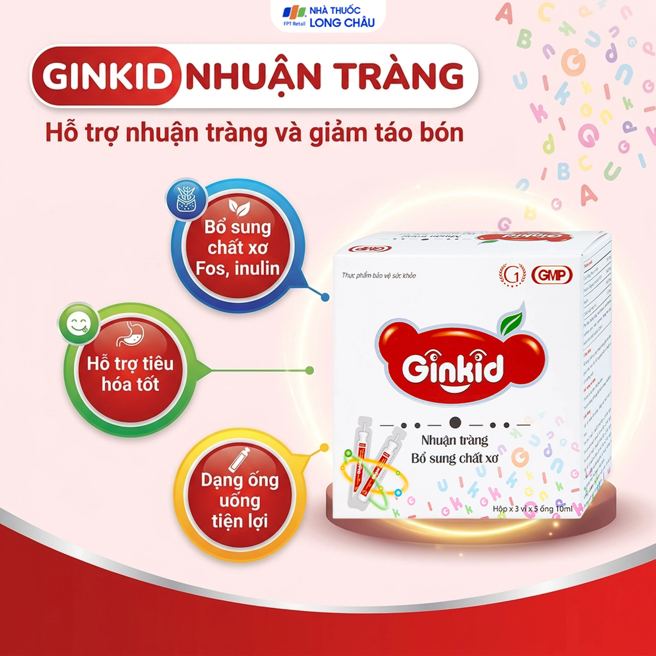 Siro Ginkid nhuận tràng bổ sung chất xơ giúp tiêu hóa tốt, giảm táo bón (3 vỉ x 5 ống x 10ml) 2