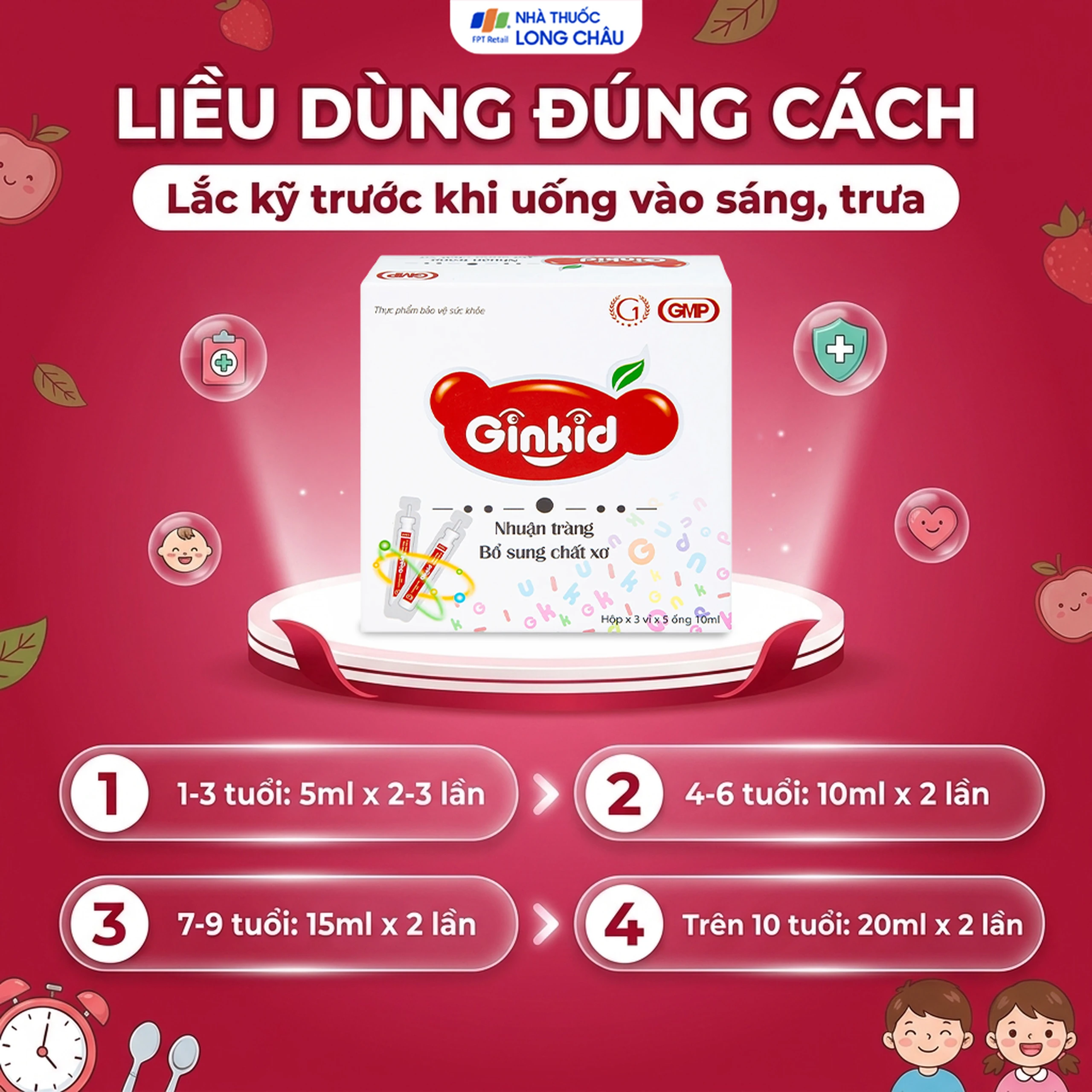 Siro Ginkid nhuận tràng bổ sung chất xơ giúp tiêu hóa tốt, giảm táo bón (3 vỉ x 5 ống x 10ml) 5