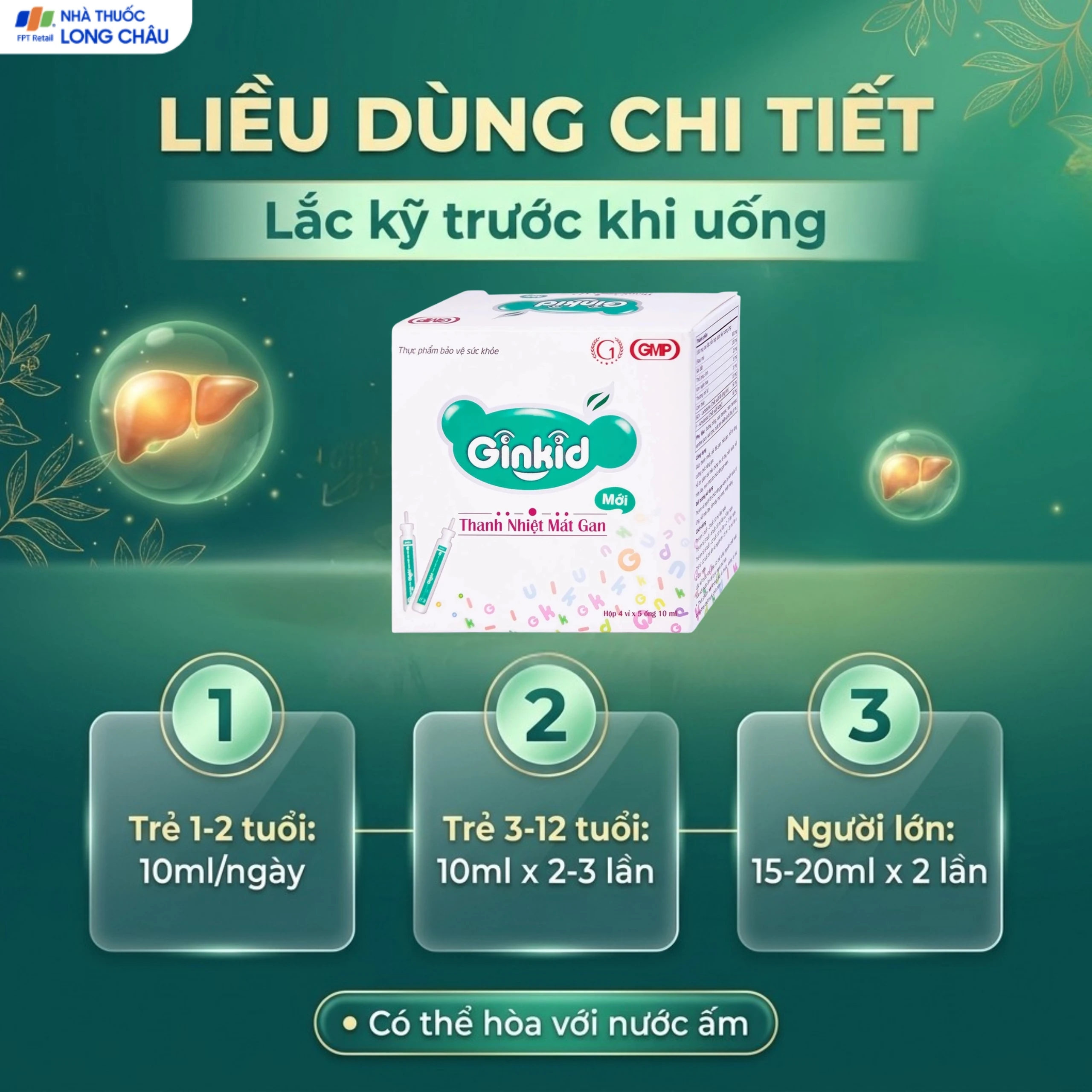 Siro Ginkid thanh nhiệt mát gan giúp giải độc gan, mát gan (4 vỉ x 5 ống x 10ml) 5
