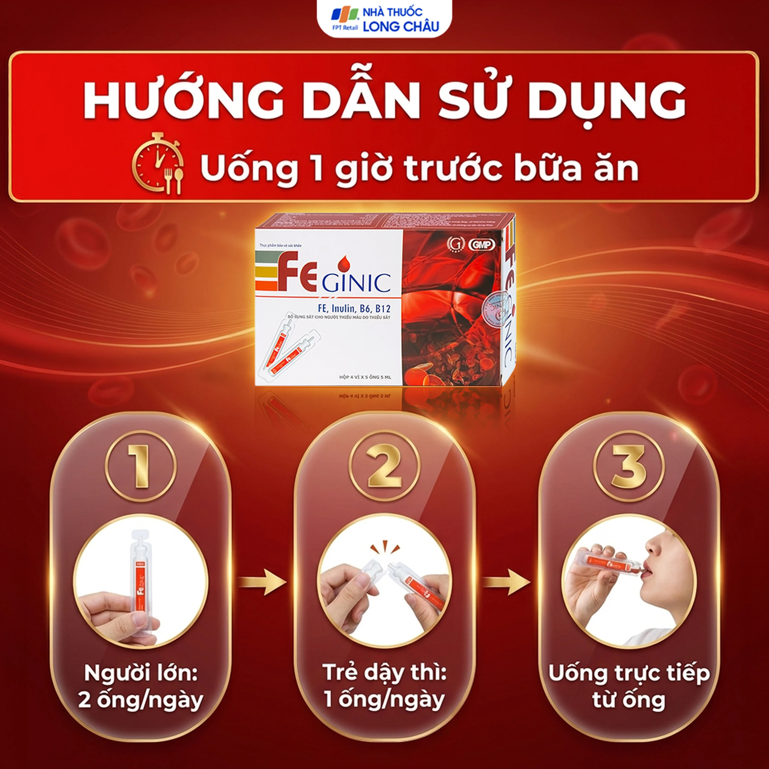 Dung dịch Feginic bổ sung sắt cho người thiếu máu do thiếu sắt (4 vỉ x 5 ống x 5ml) 5