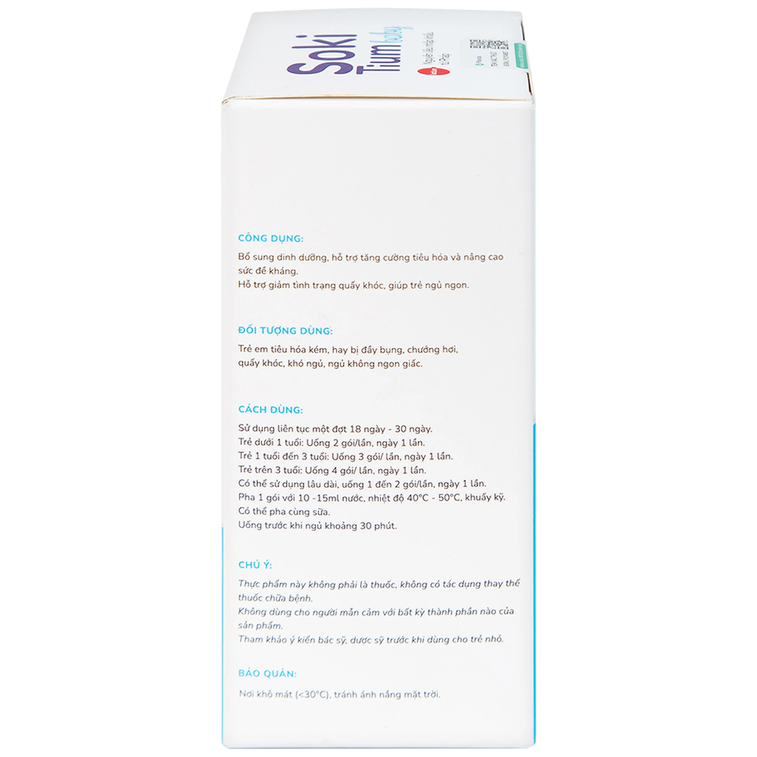 Bột hòa tan hỗ trợ trẻ giảm quấy khóc, giúp trẻ ngủ ngon, tăng cường tiêu hóa Soki Tium Baby (12 gói x 3g)