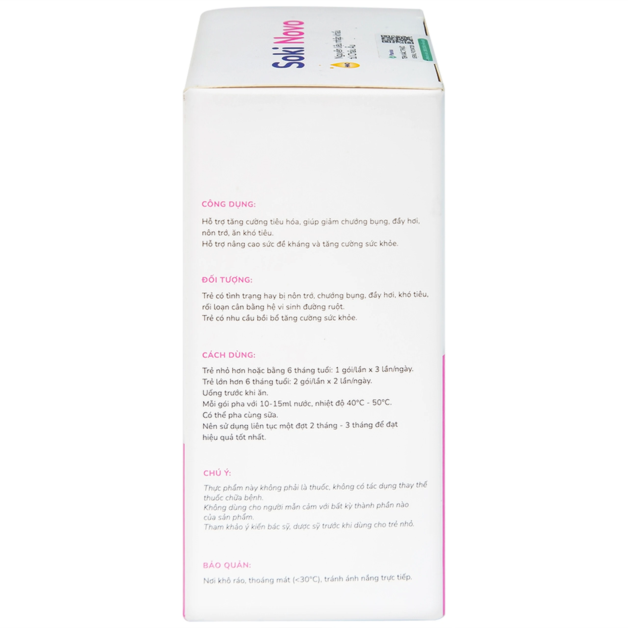 Bột hòa tan hỗ trợ giảm chướng bụng, đầy hơi, nôn trớ, khó tiêu cho trẻ Soki Novo (18 gói x 3g)