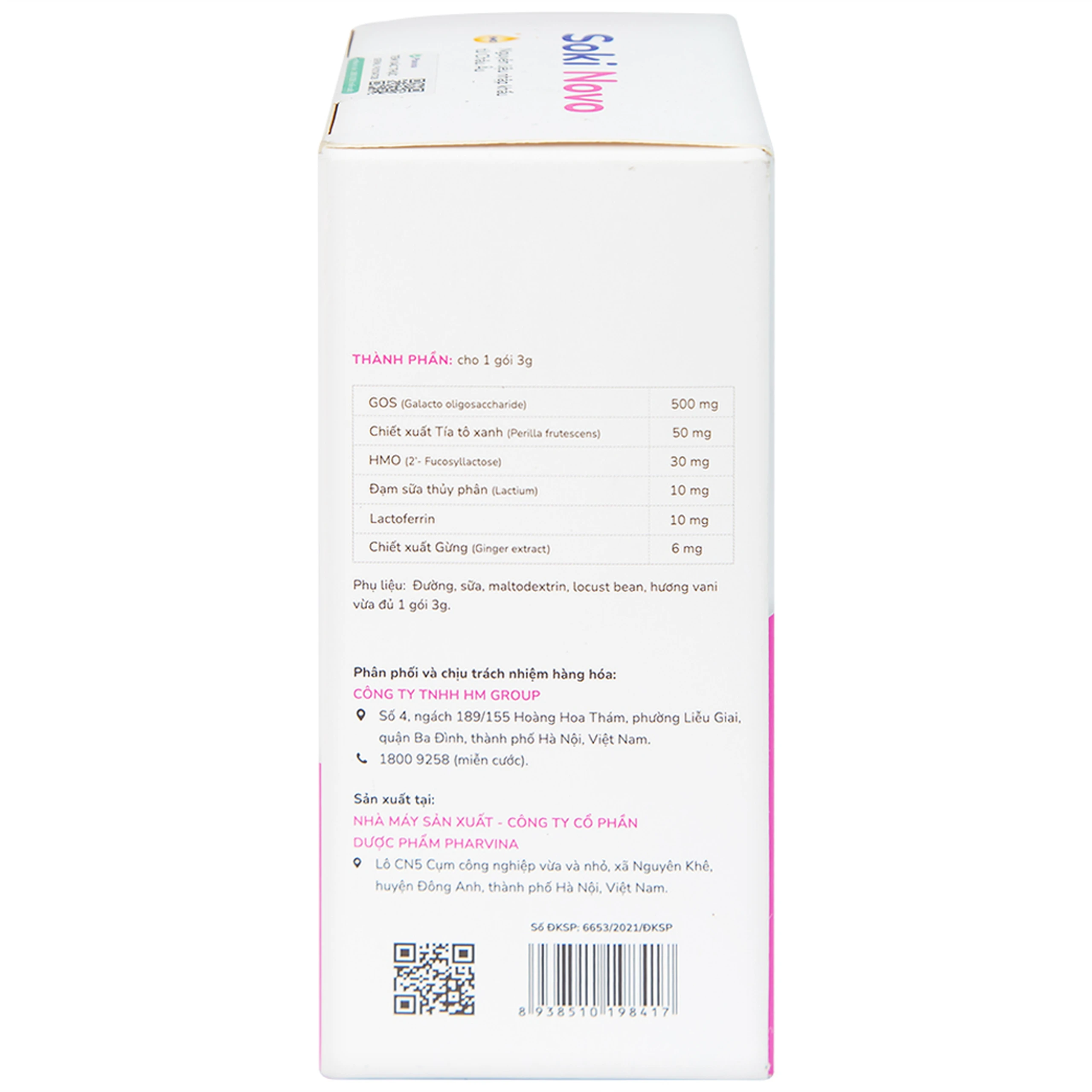 Bột hòa tan hỗ trợ giảm chướng bụng, đầy hơi, nôn trớ, khó tiêu cho trẻ Soki Novo (18 gói x 3g)