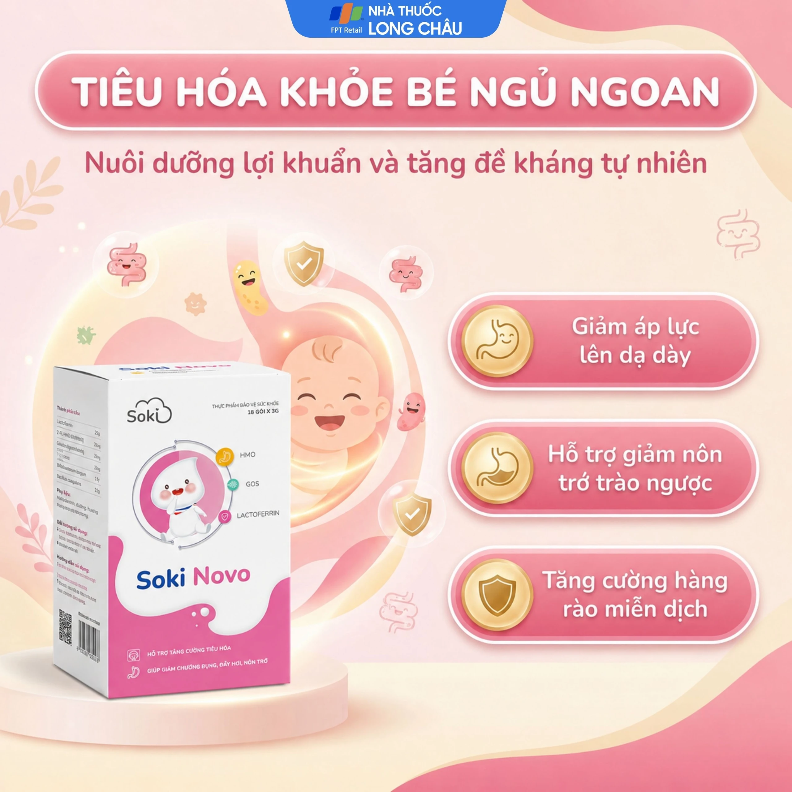 Bột hòa tan hỗ trợ giảm chướng bụng, đầy hơi, nôn trớ, khó tiêu cho trẻ Soki Novo (18 gói x 3g) 3