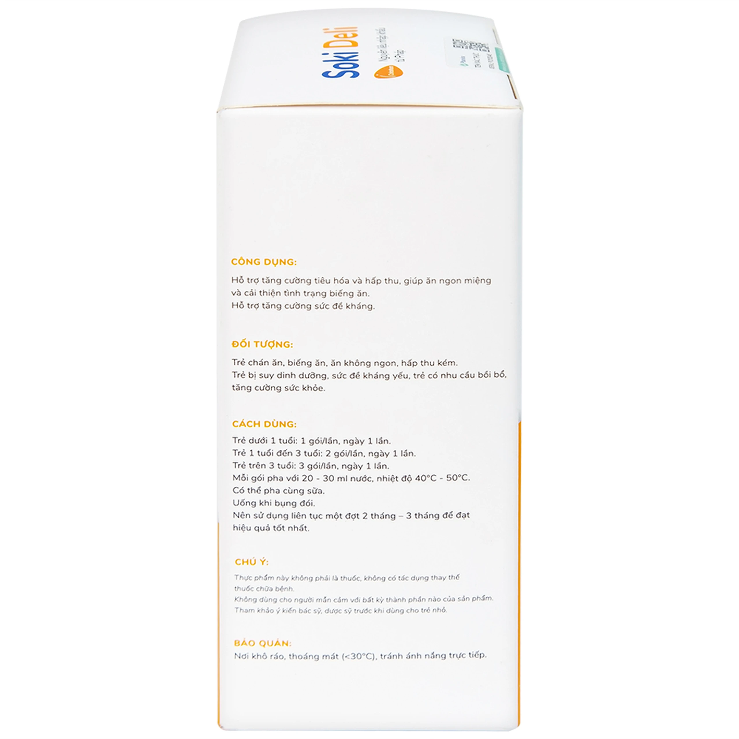 Bột hòa tan giúp ăn ngon miệng, tăng cường tiêu hóa, cải thiện tình trạng biếng ăn Soki Deli (18 gói x 4g)