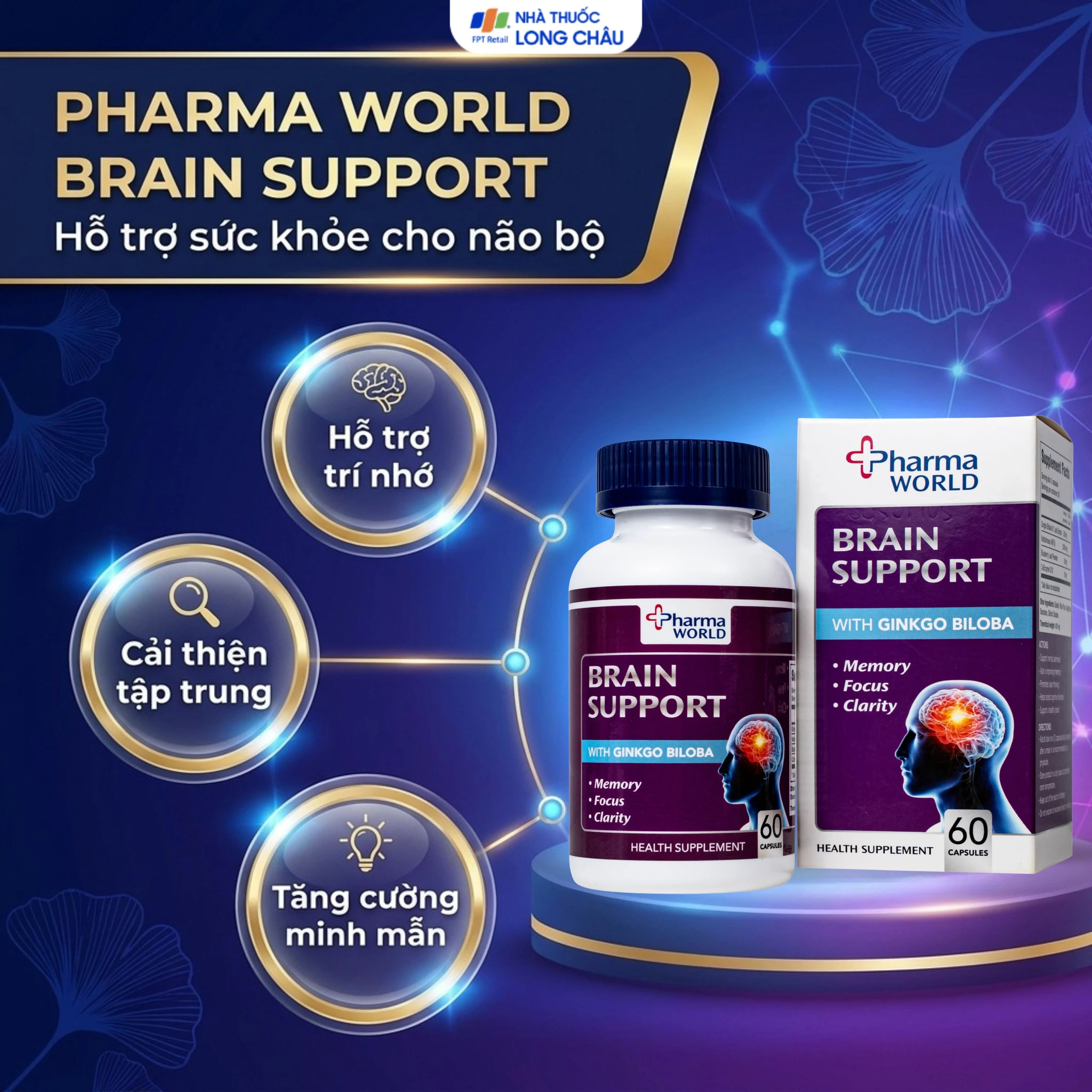 Viên uống bổ não, hỗ trợ cải thiện suy giảm trí nhớ Brain Support Pharma World (60 viên) 2