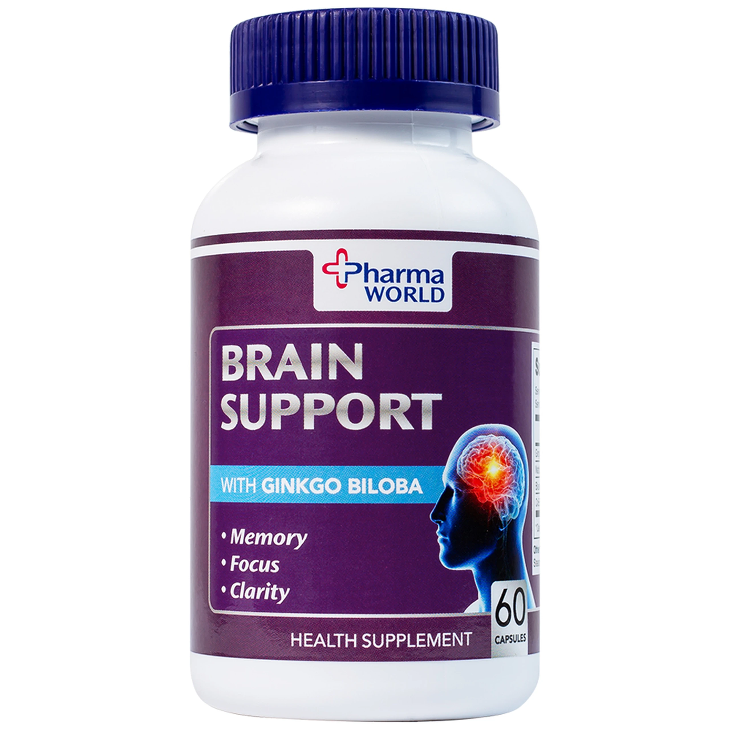 Viên uống bổ não, hỗ trợ cải thiện suy giảm trí nhớ Brain Support Pharma World (60 viên)
