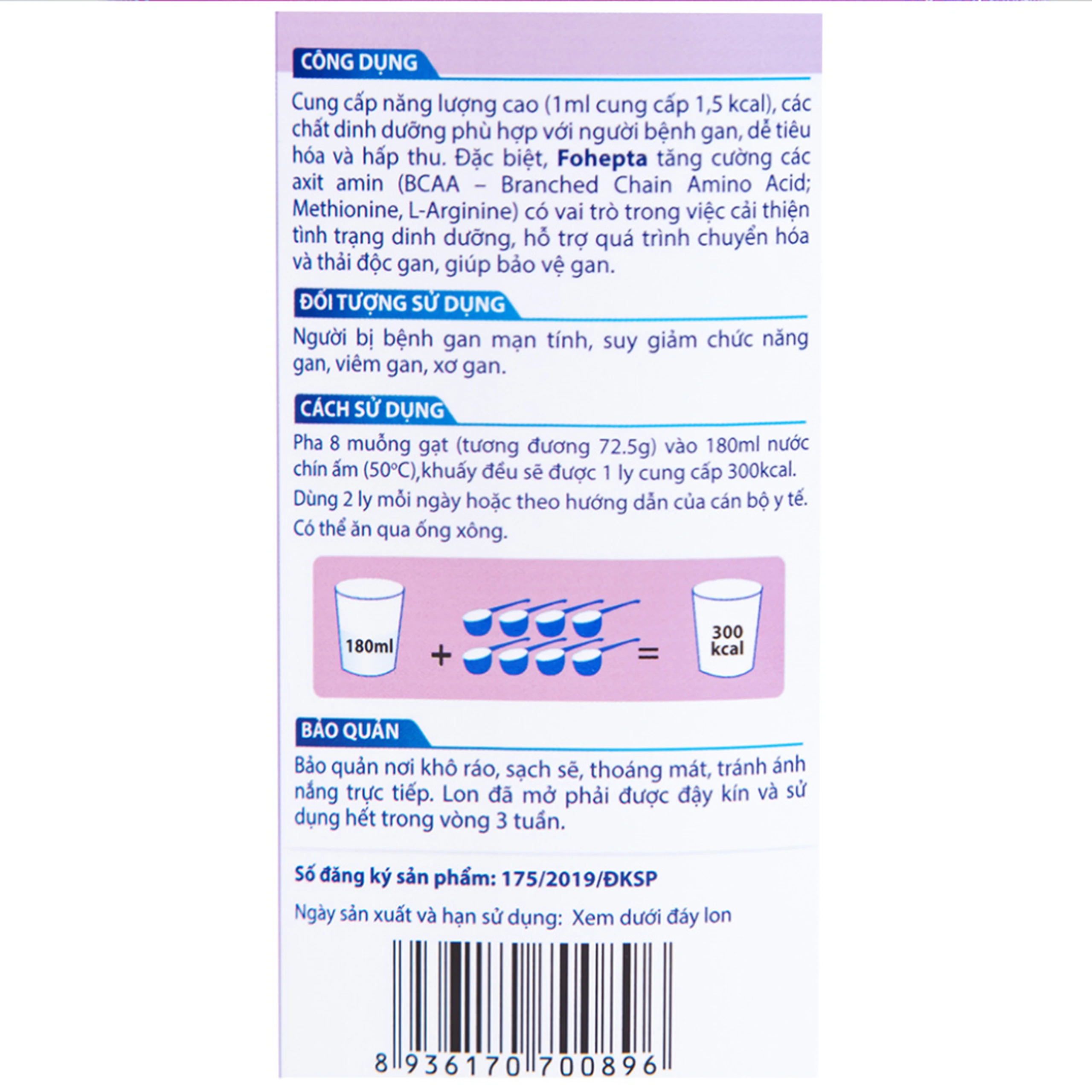 Sữa dinh dưỡng dành cho bệnh nhân gan Fohepta Vitadairy (400g)