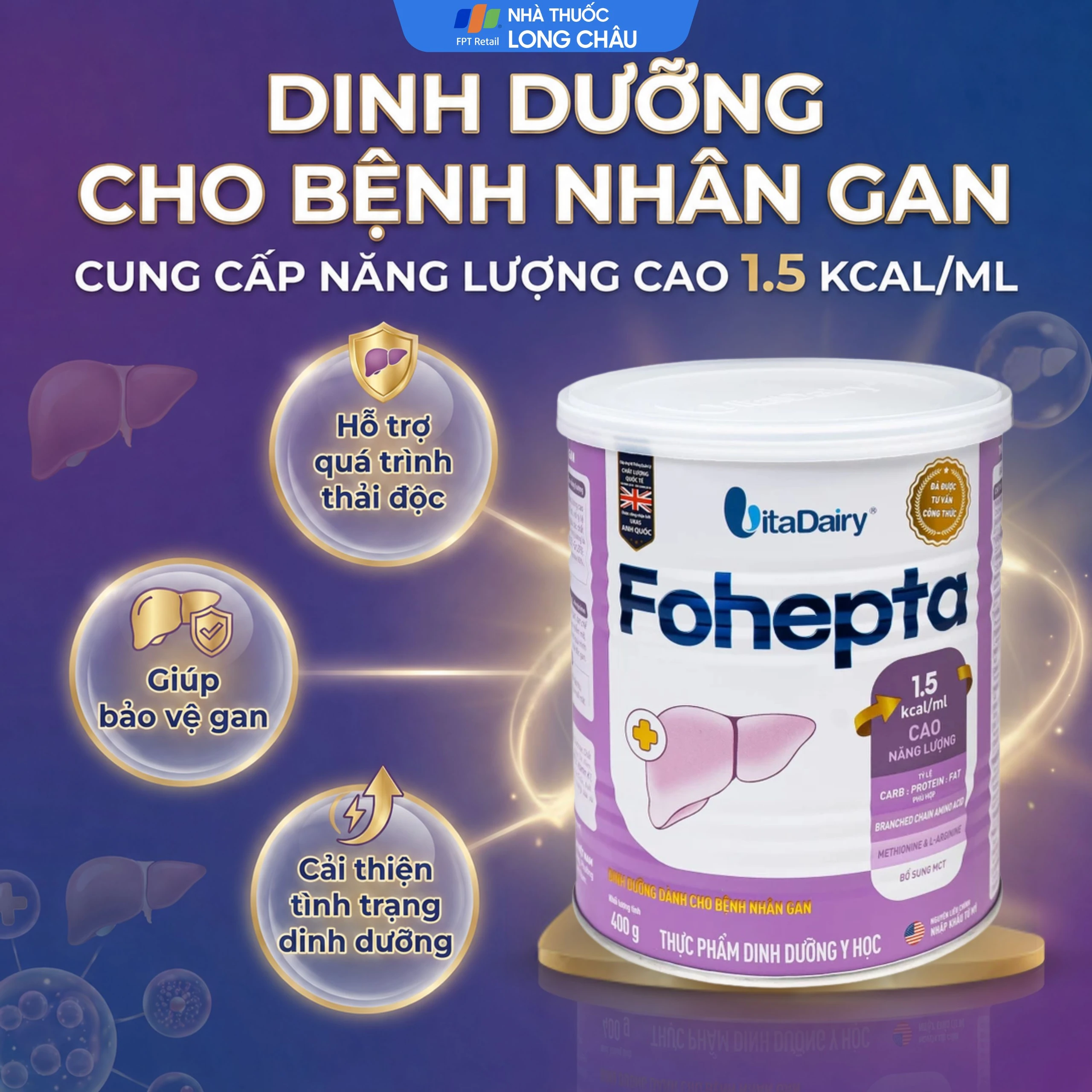 Sữa dinh dưỡng dành cho bệnh nhân gan Fohepta Vitadairy (400g) 2