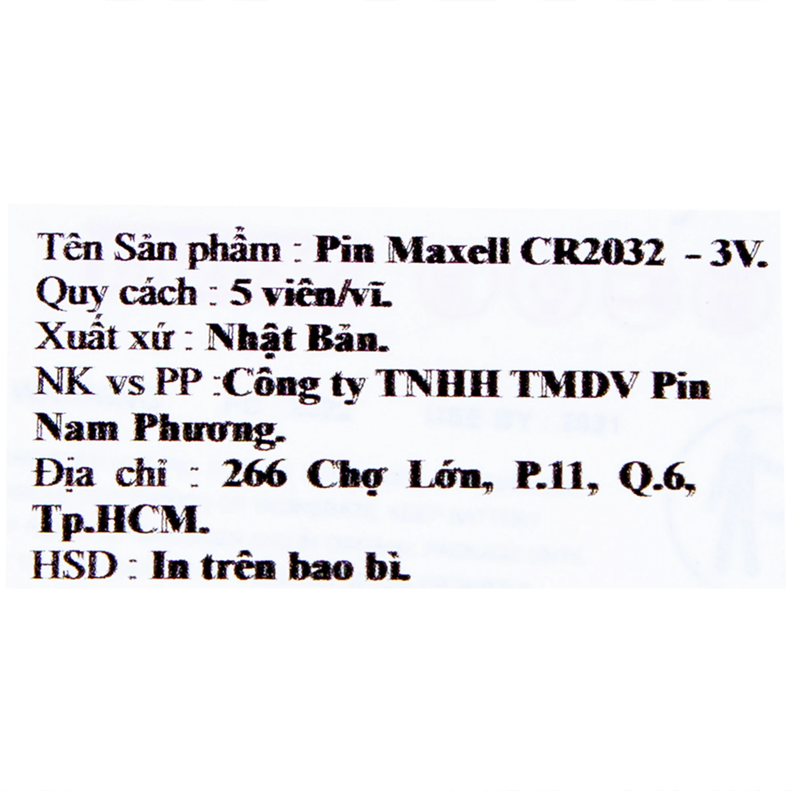 Pin Maxell lithium CR2032 (20 vỉ x 5 viên) dùng cho các thiết bị điện tử