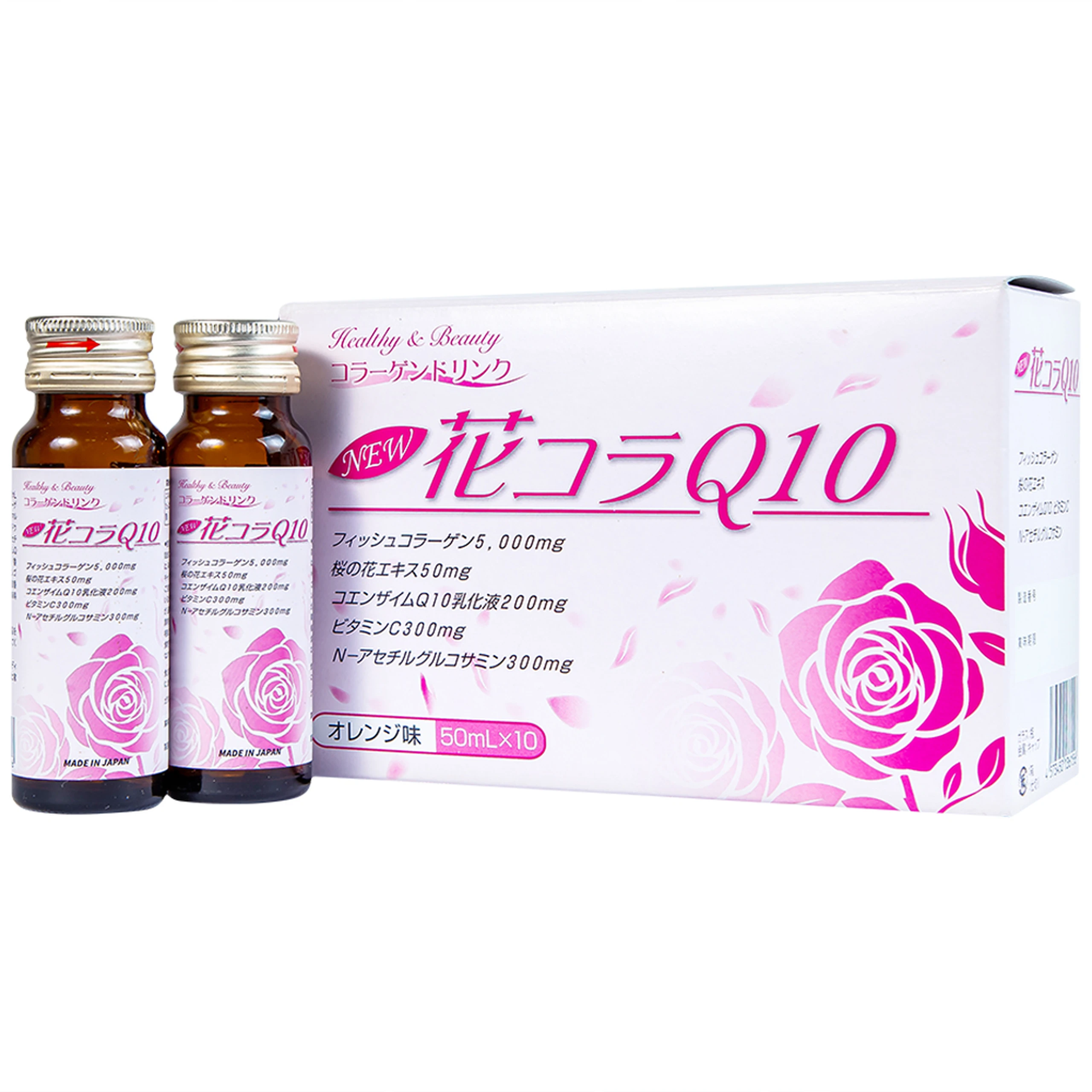 Chai uống bổ sung collagen giúp đẹp da tăng độ ẩm cho da và độ đàn hồi cho da Hana Colla Q10 Jpanwell (10 chai x 50ml)