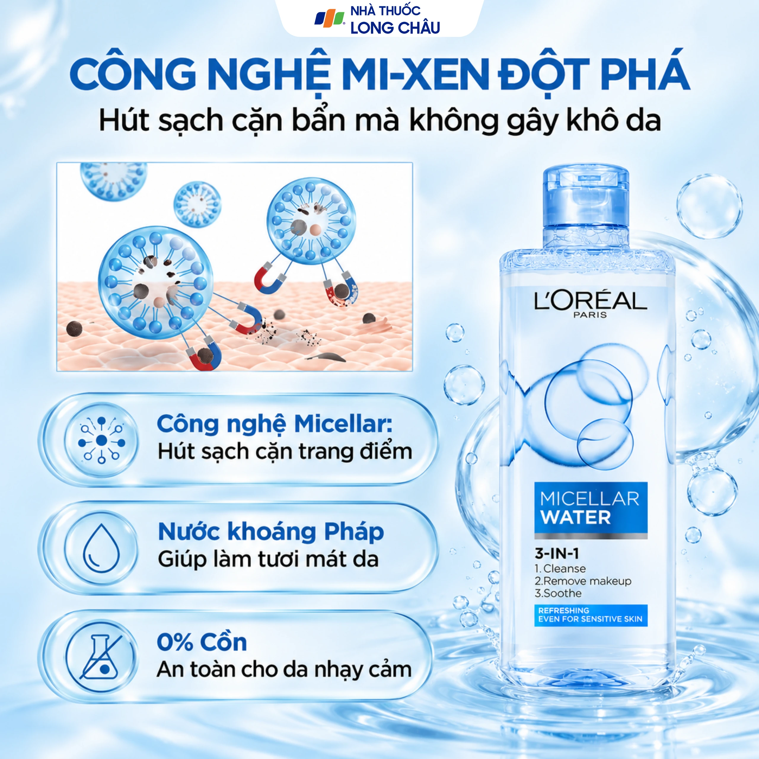 Nước tẩy trang L'Oréal Micellar Water Refreshing cho da hỗn hợp và da dầu (400ml) 3