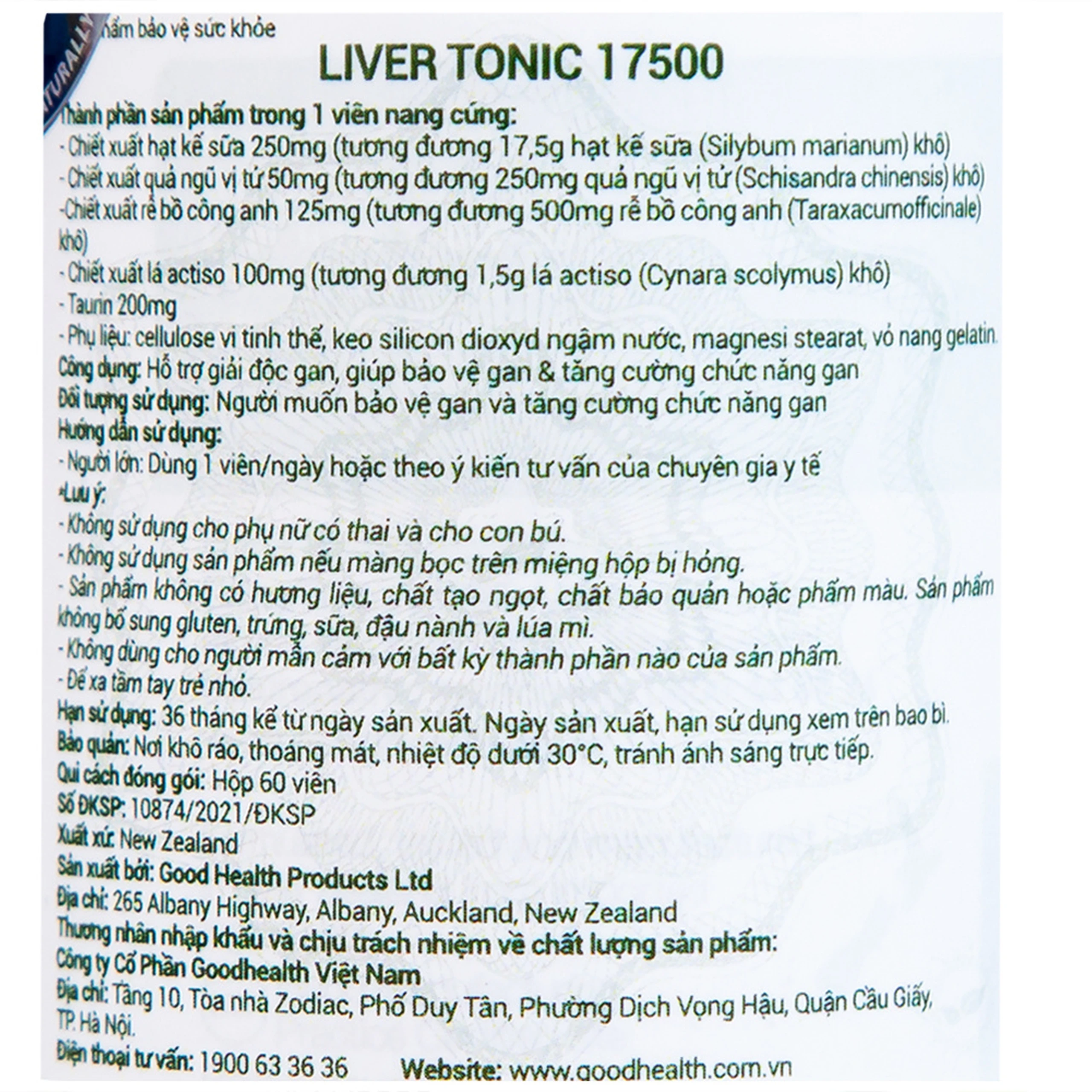 Viên uống hỗ trợ giải độc gan, bảo vệ gan Liver Tonic 17500 GoodHealth (60 viên)