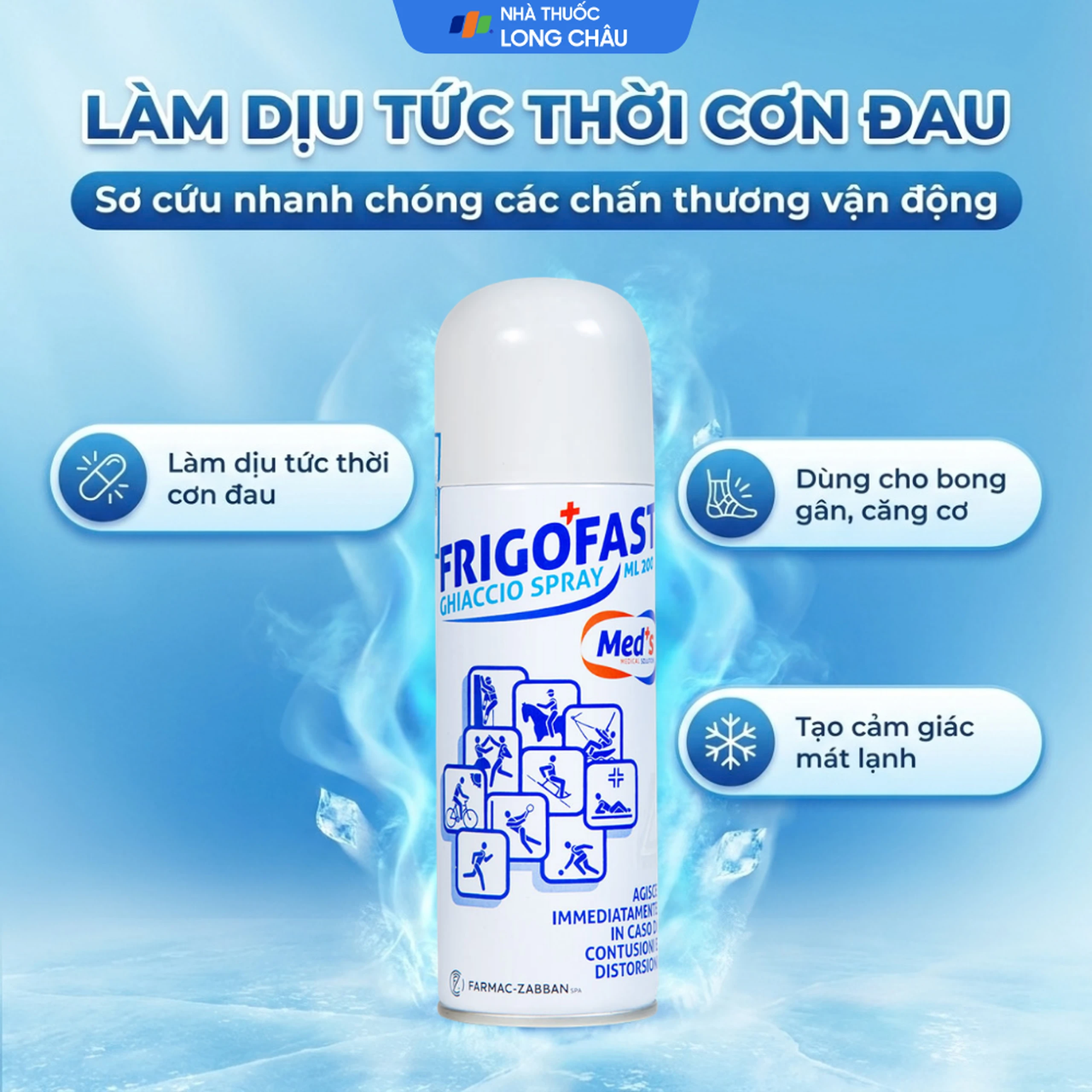 Chai xịt lạnh Frigofast Spray 200ml giúp giảm đau bong gân, căng cơ, giãn dây chằng 2
