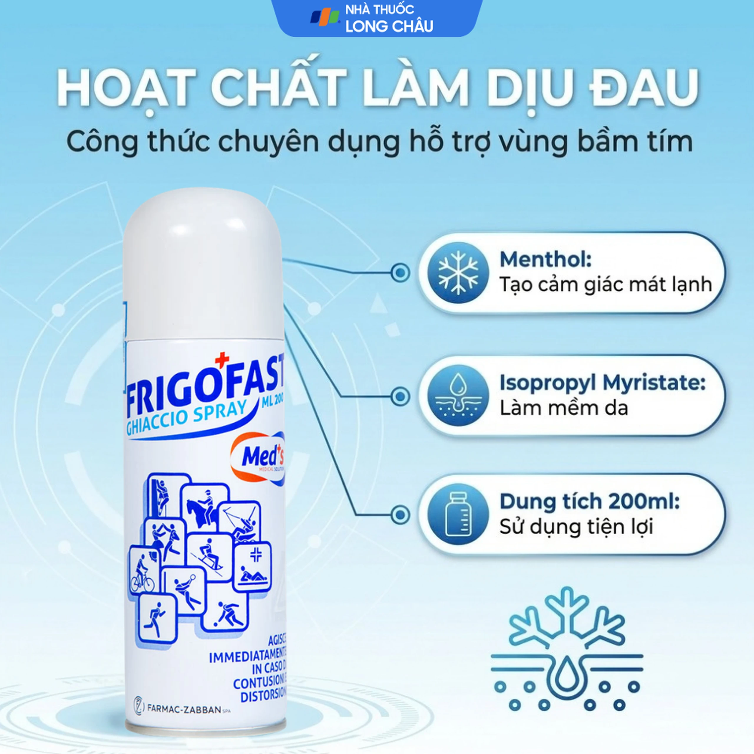 Chai xịt lạnh Frigofast Spray 200ml giúp giảm đau bong gân, căng cơ, giãn dây chằng 3