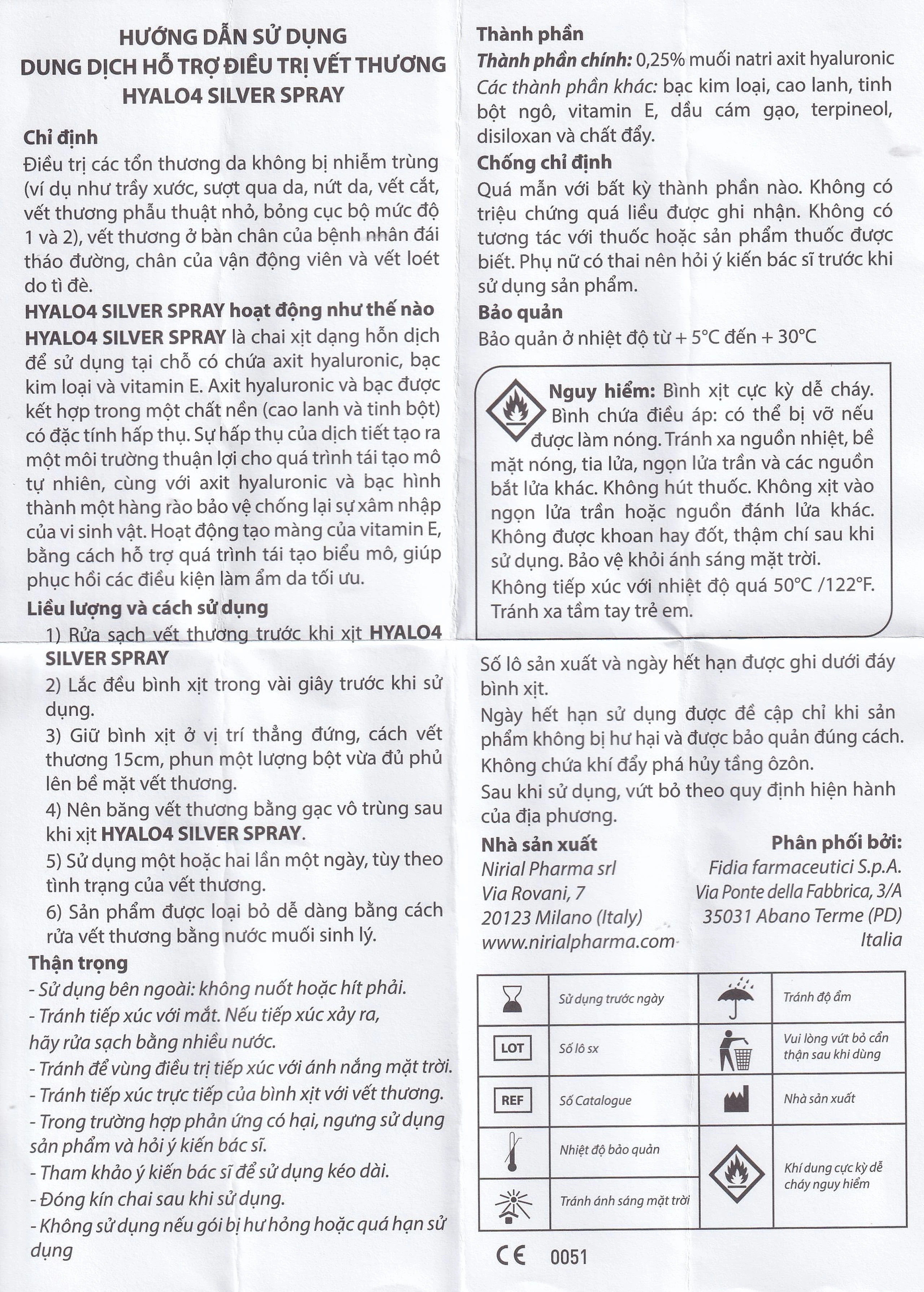 Xịt phủ vết thương, vết bỏng Hyalo4 Silver Spray 50ml giúp bảo vệ làm lành vết thương