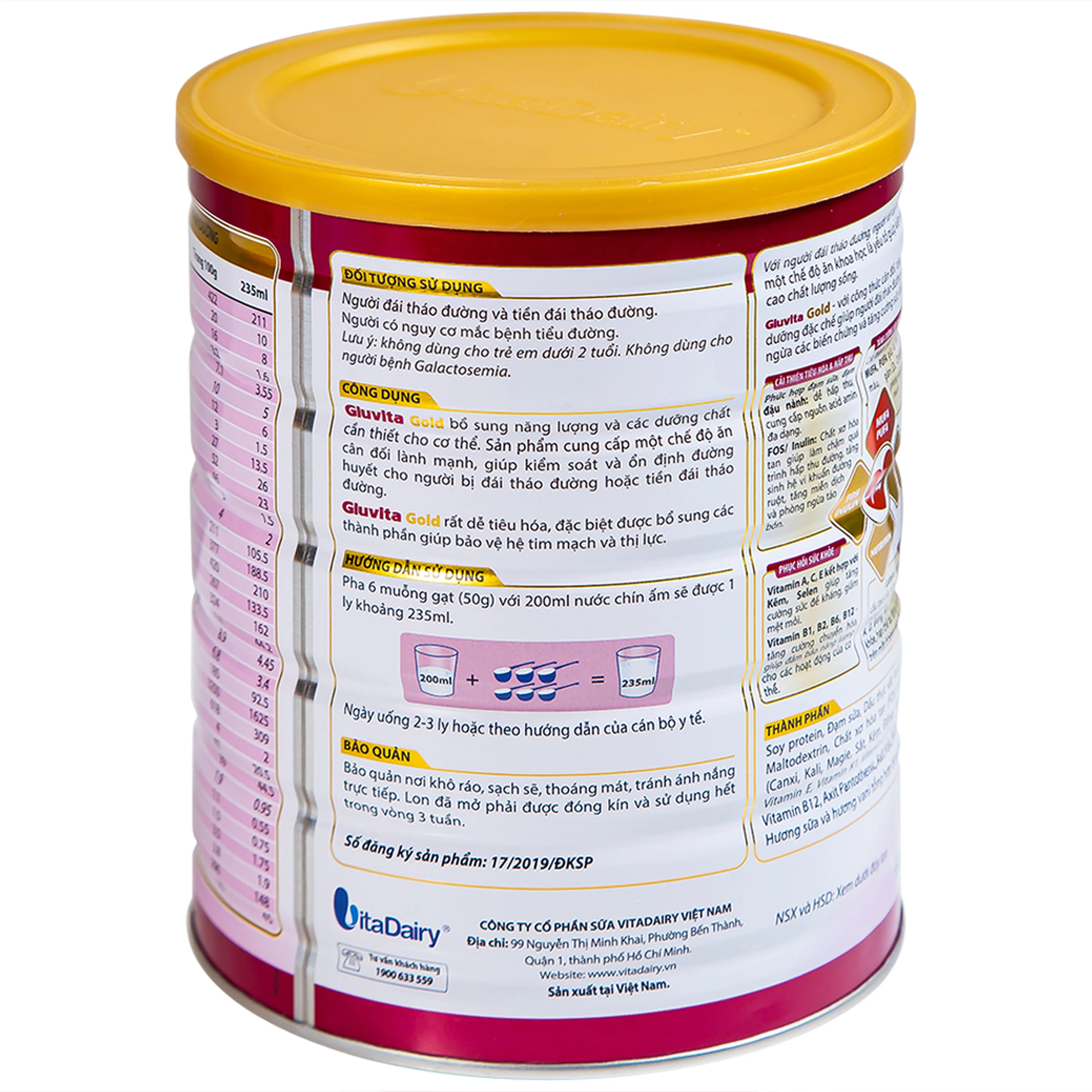 Sữa bổ sung dinh dưỡng cho người đái tháo đường Gluvita Gold Vitadairy (900g)