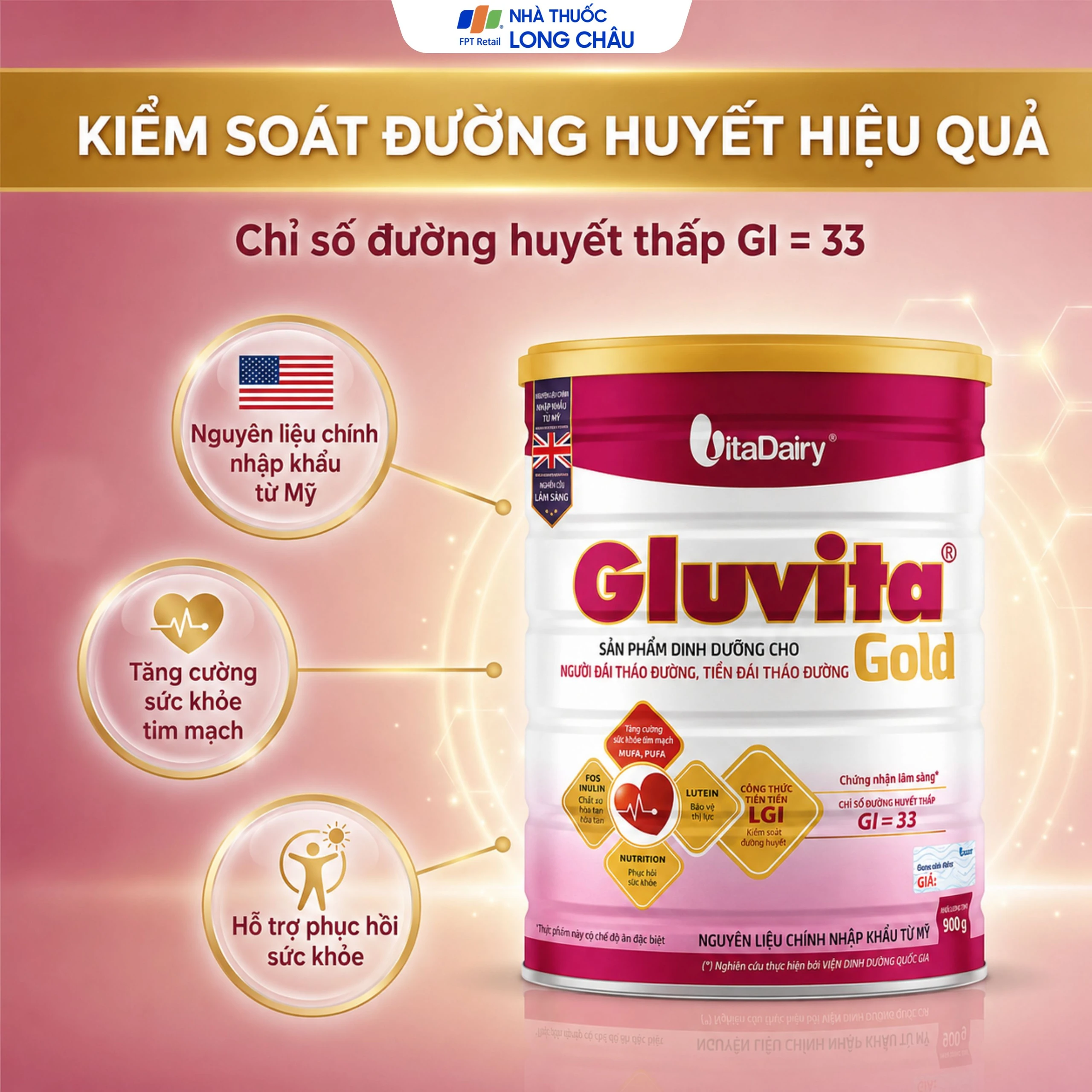 Sữa bổ sung dinh dưỡng cho người đái tháo đường Gluvita Gold Vitadairy (900g) 2