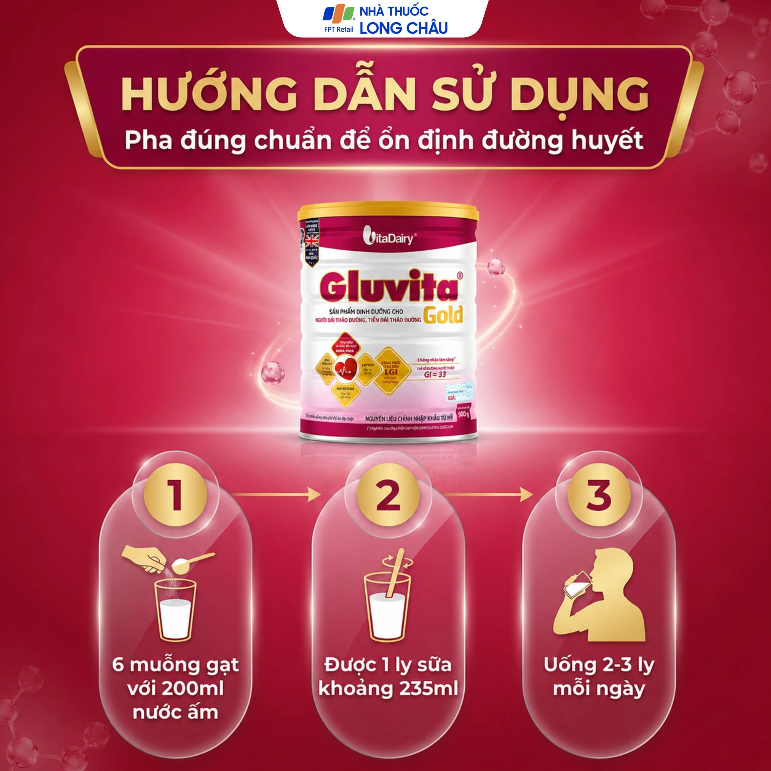 Sữa bổ sung dinh dưỡng cho người đái tháo đường Gluvita Gold Vitadairy (900g) 5