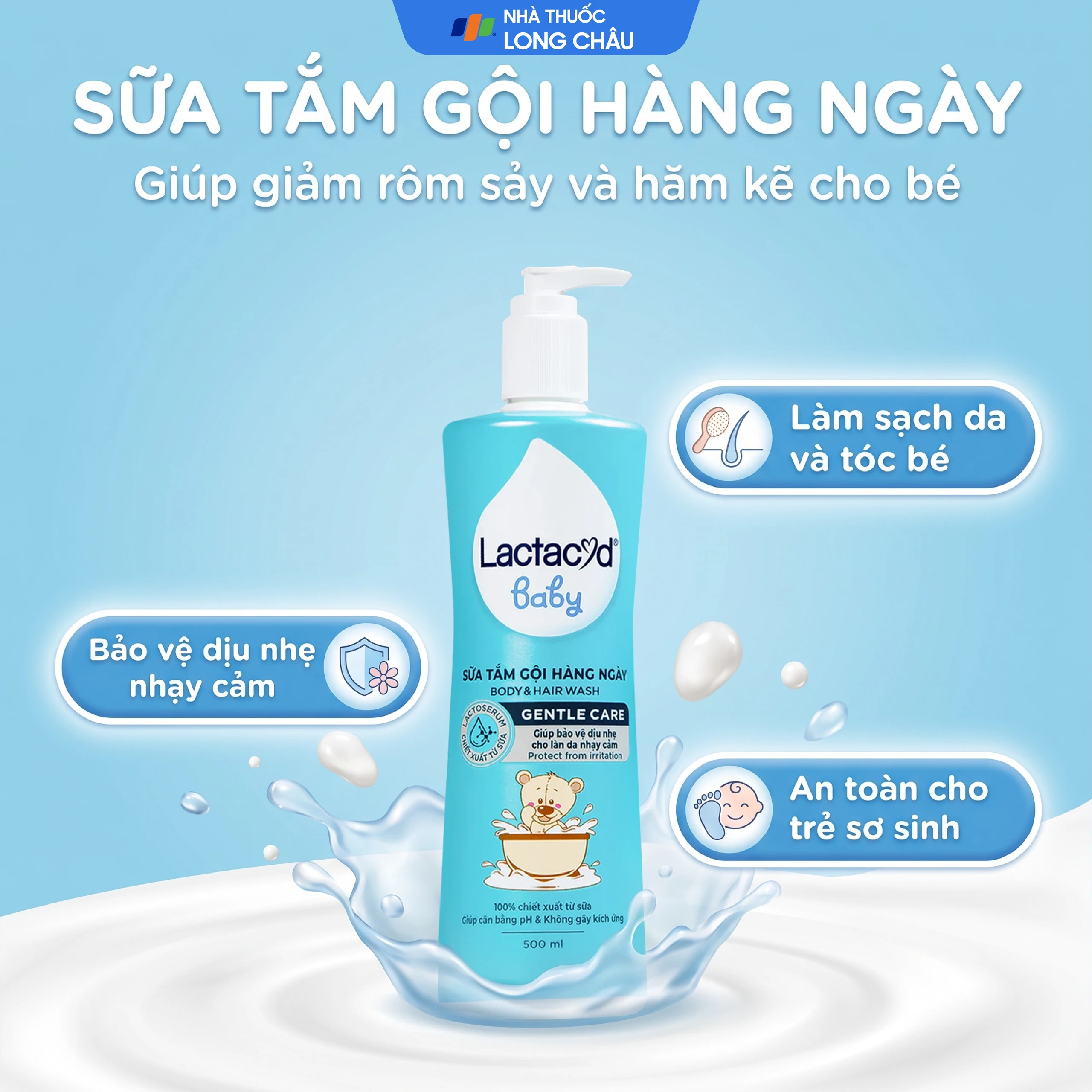 Sữa tắm gội cho bé Lactacyd Baby Body Và Hair Wash Gentle Care 500ml 2