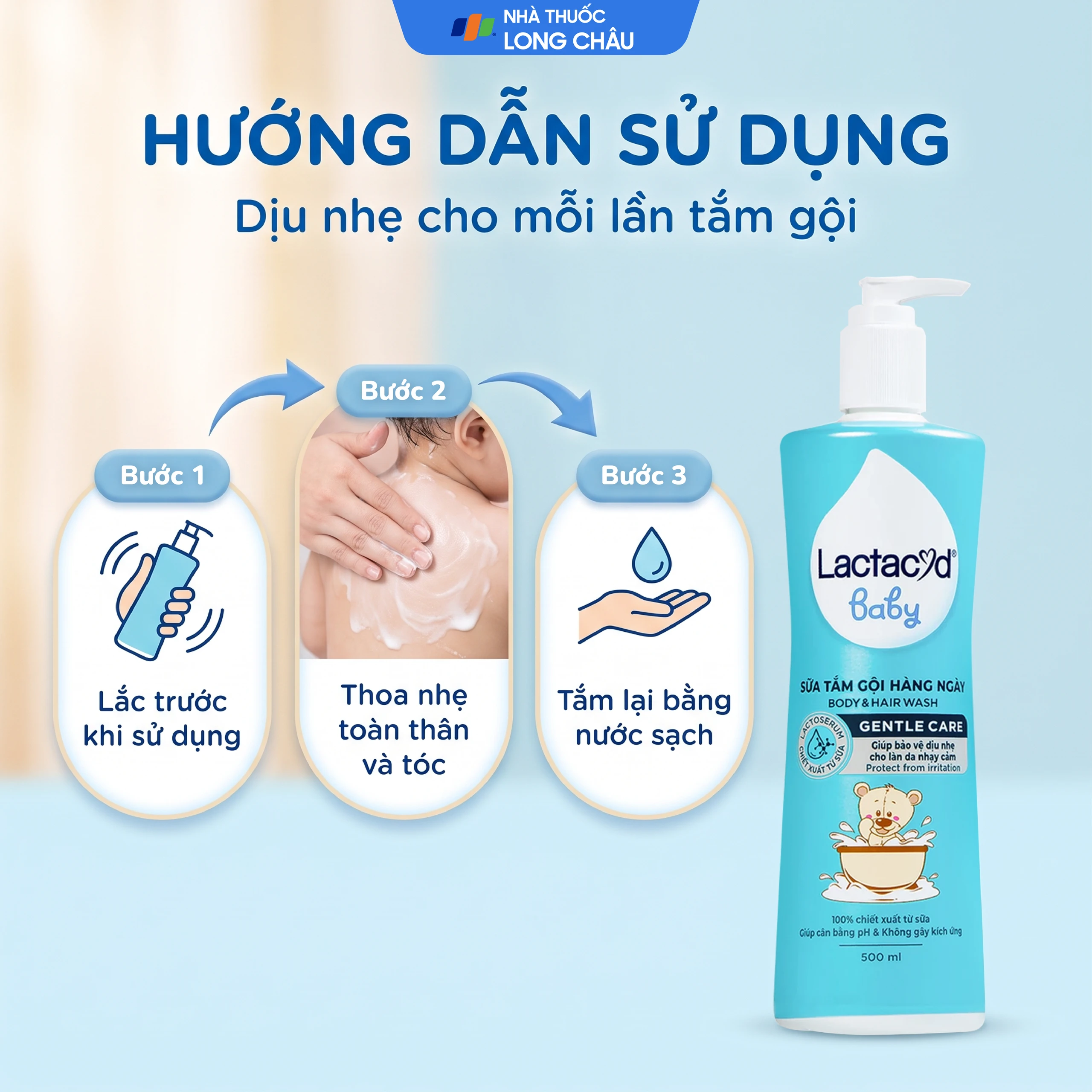 Sữa tắm gội cho bé Lactacyd Baby Body Và Hair Wash Gentle Care 500ml 5