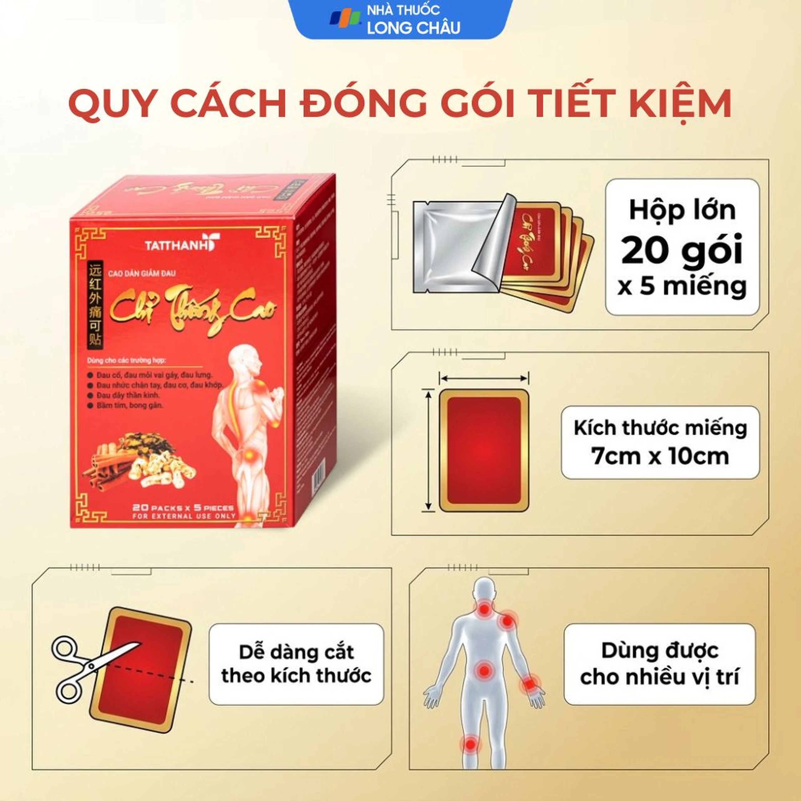 Cao dán giảm đau Chỉ Thống Cao giúp giảm đau cổ, đau mỏi vai gáy, đau lưng (20 gói) 4