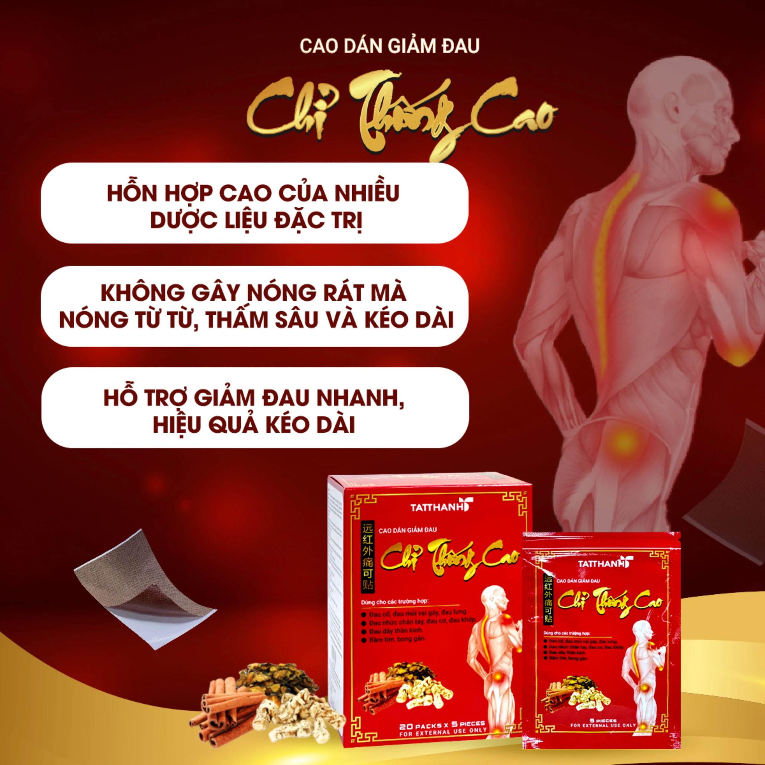 Cao dán giảm đau Chỉ Thống Cao giúp giảm đau cổ, đau mỏi vai gáy, đau lưng (20 gói) 3