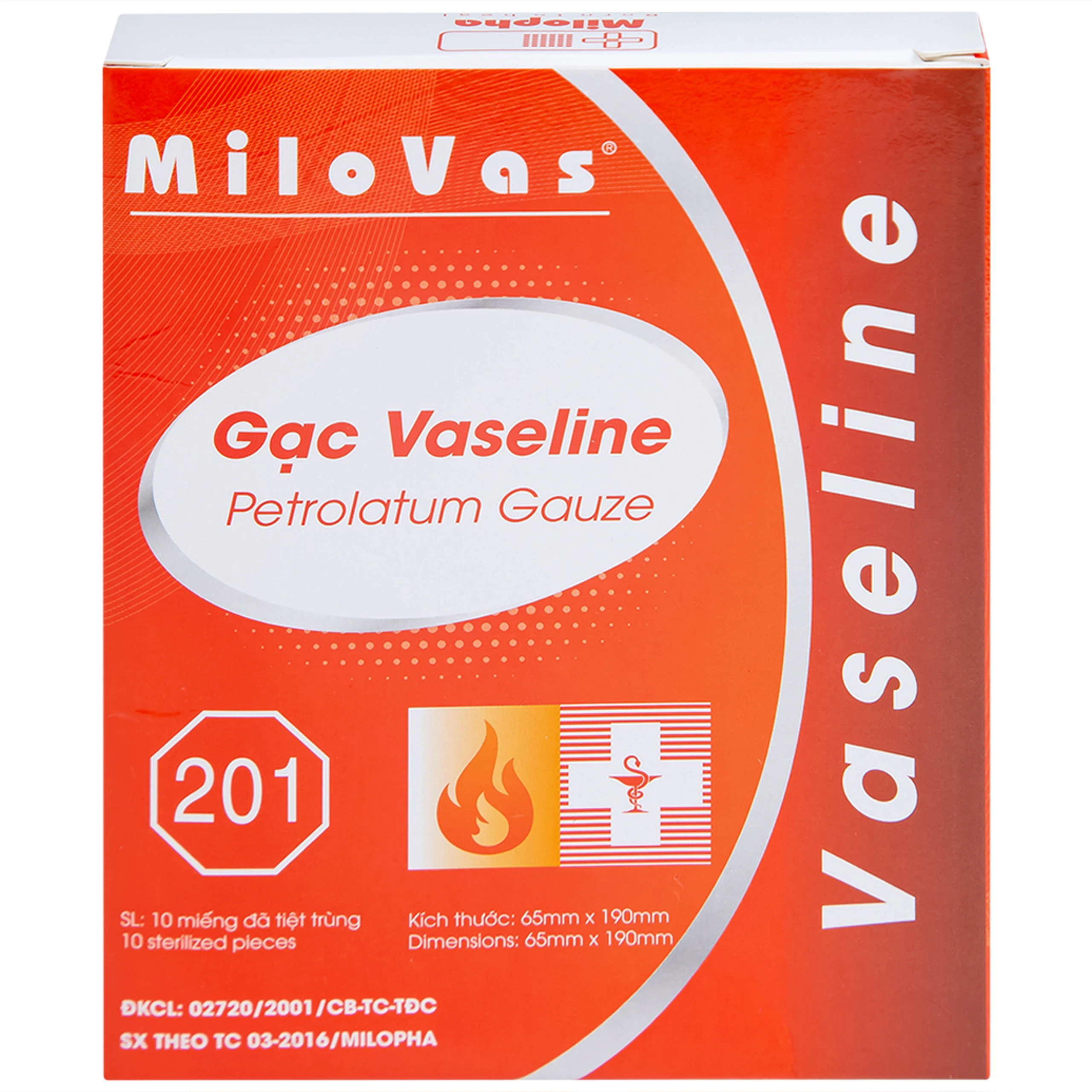 Gạc tiệt trùng Vaseline Milovas (10 miếng) sơ cứu vết thương, thấm máu và dịch tiết