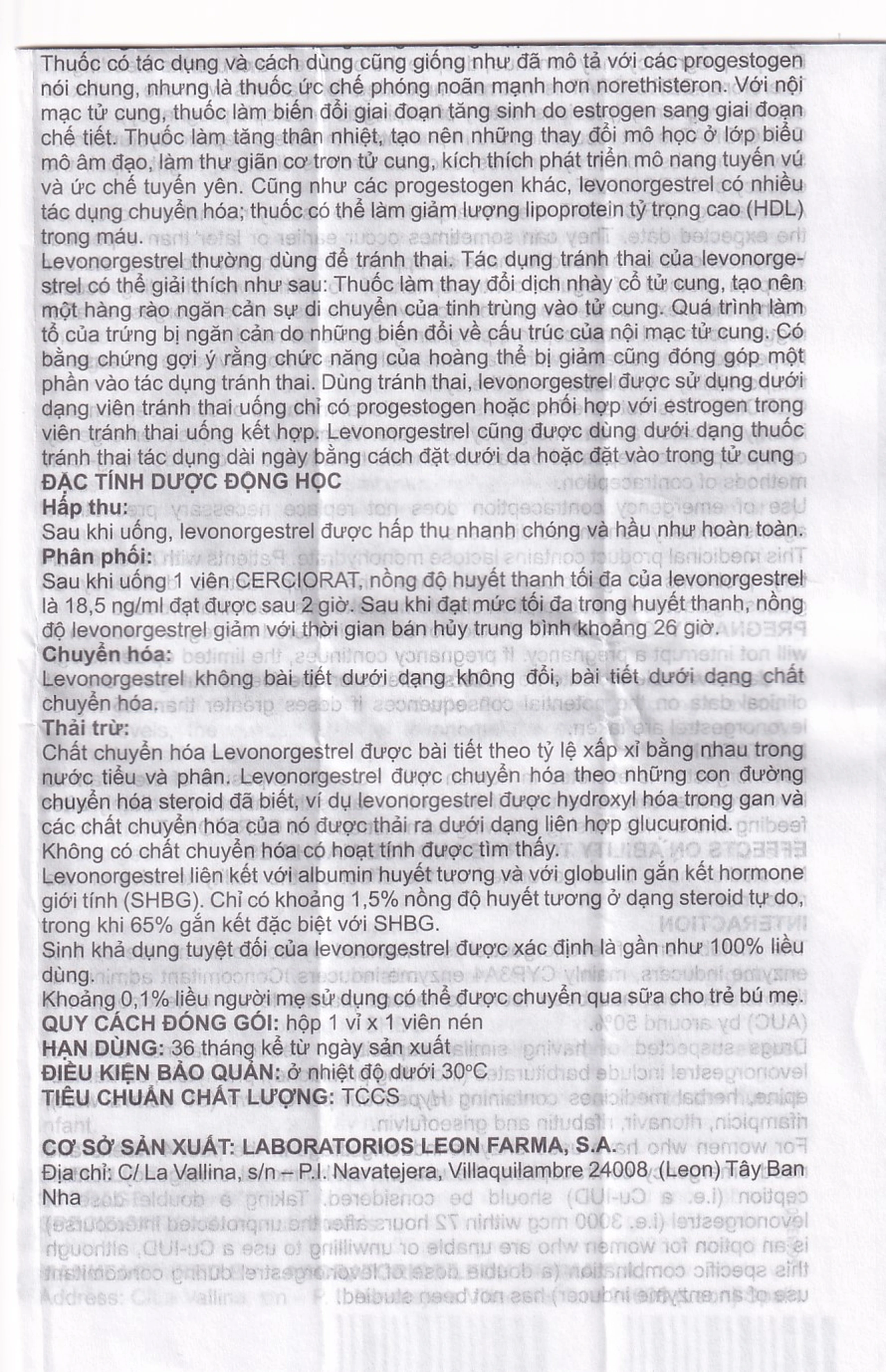 Thuốc tránh thai khẩn cấp Cerciorat 1.5mg Exeltis (1 viên)