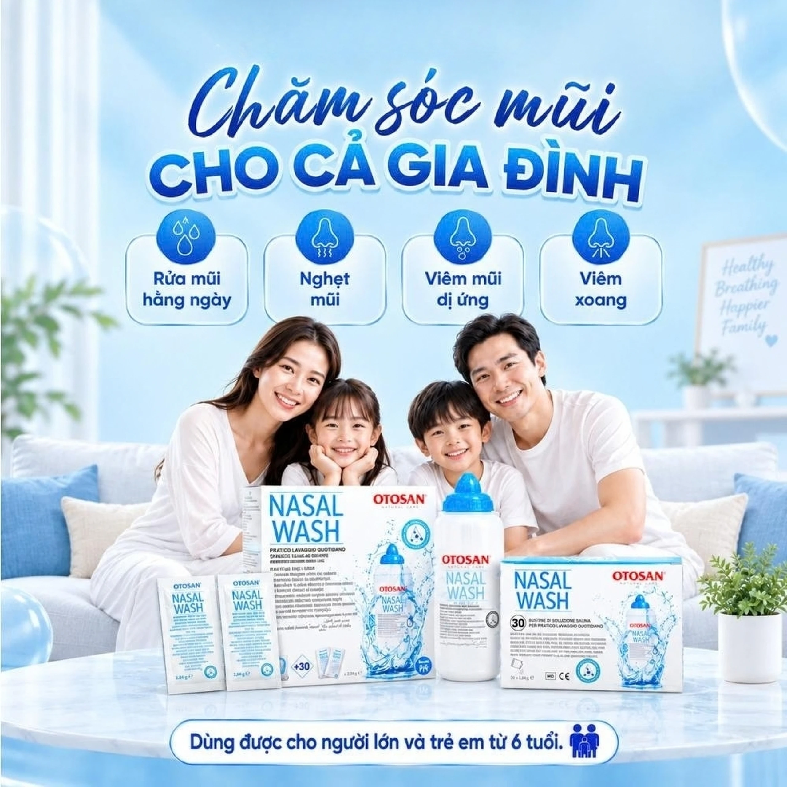 Bộ rửa mũi Otosan Nasal Wash (gồm Bình + 30 gói) làm sạch sâu, ngừa viêm xoang, viêm mũi 6