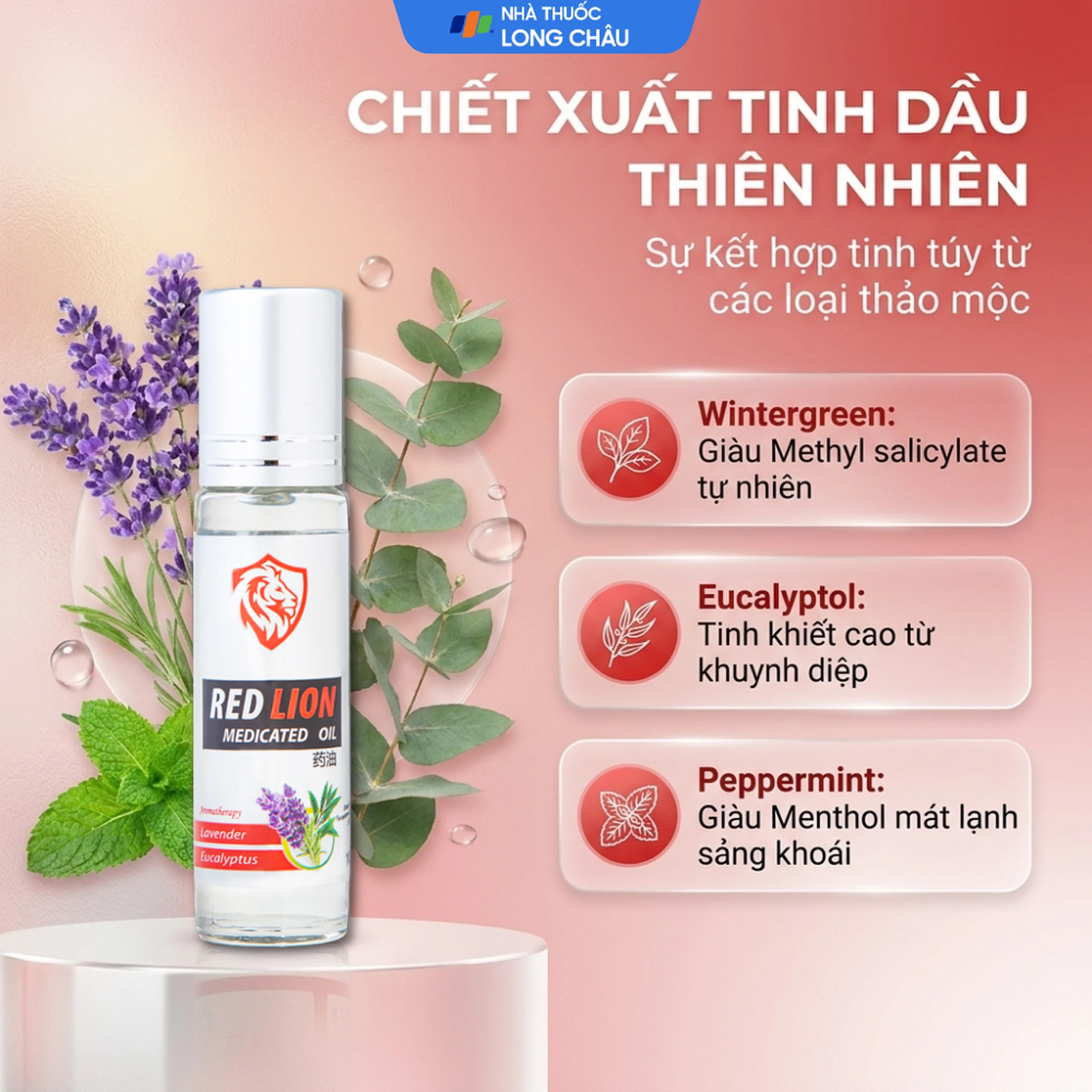 Dầu gió lăn Red Lion Medicated Oil White Agimexpharm hương Lavender & Eucalyptus giúp giảm đau, ngừa côn trùng (10ml) 3