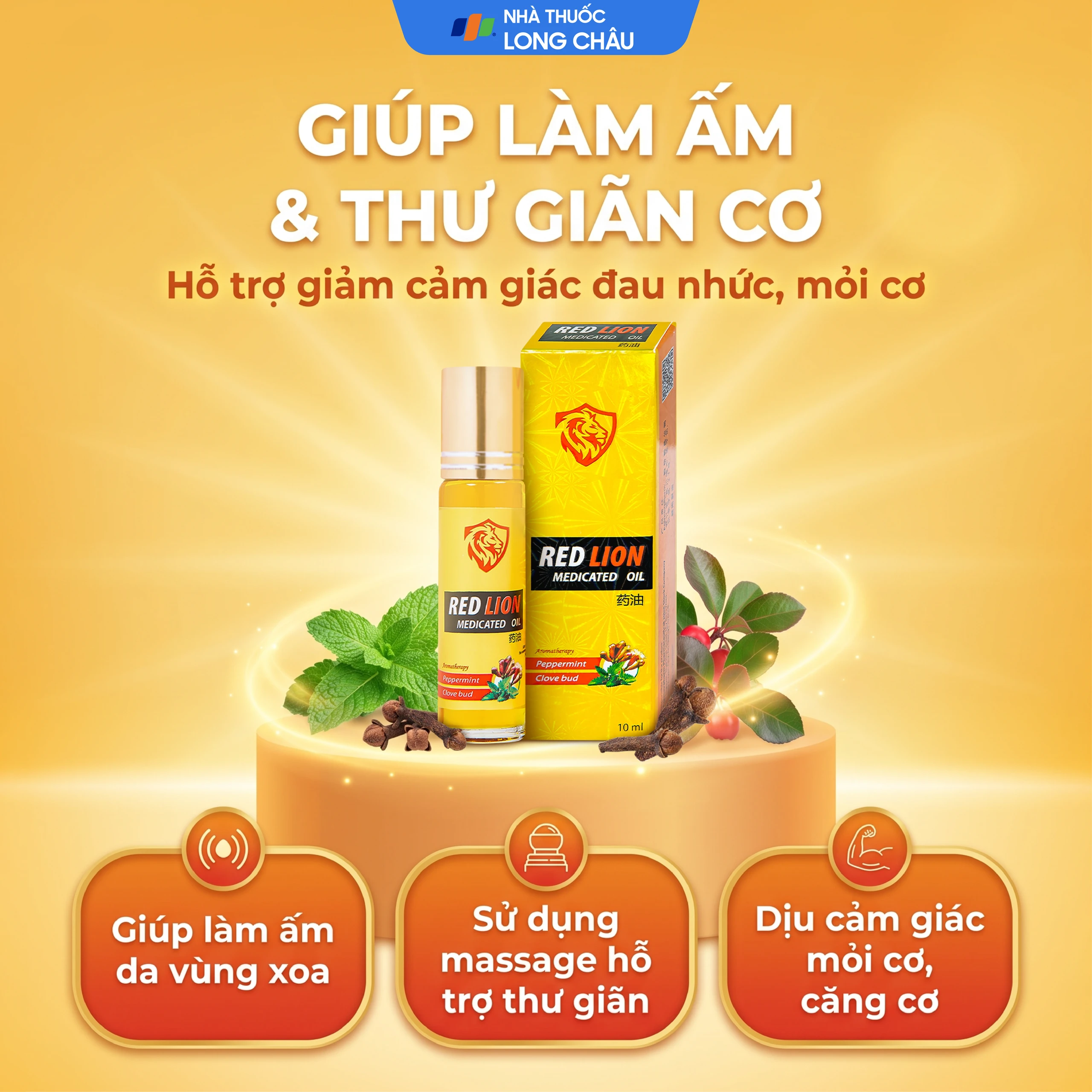 Dầu gió lăn Red Lion Medicated Oil Yellow Agimexpharm Peppermint Clove Bud (10ml) 2