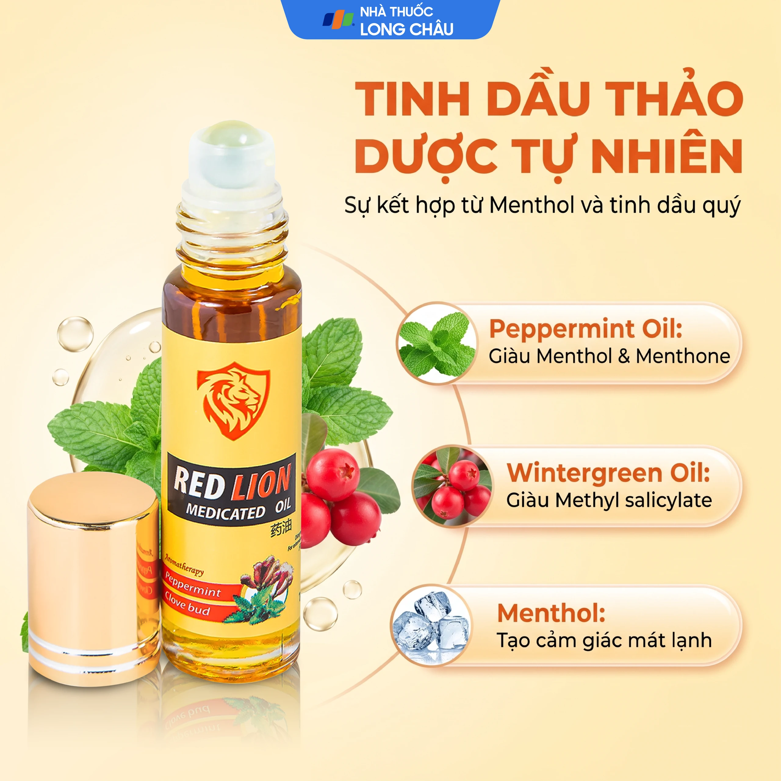 Dầu gió lăn Red Lion Medicated Oil Yellow Agimexpharm Peppermint Clove Bud (10ml) 3