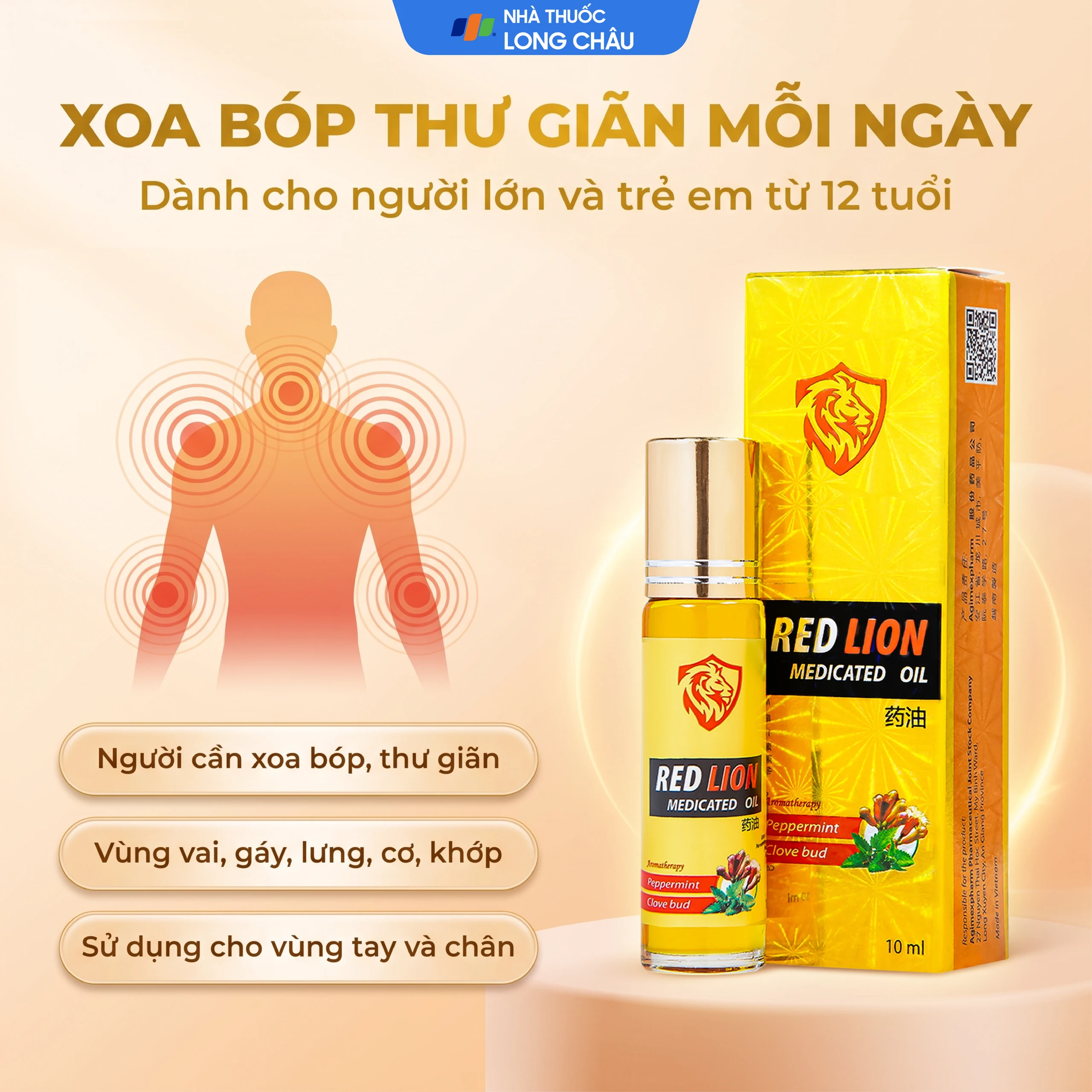 Dầu gió lăn Red Lion Medicated Oil Yellow Agimexpharm Peppermint Clove Bud (10ml) 4