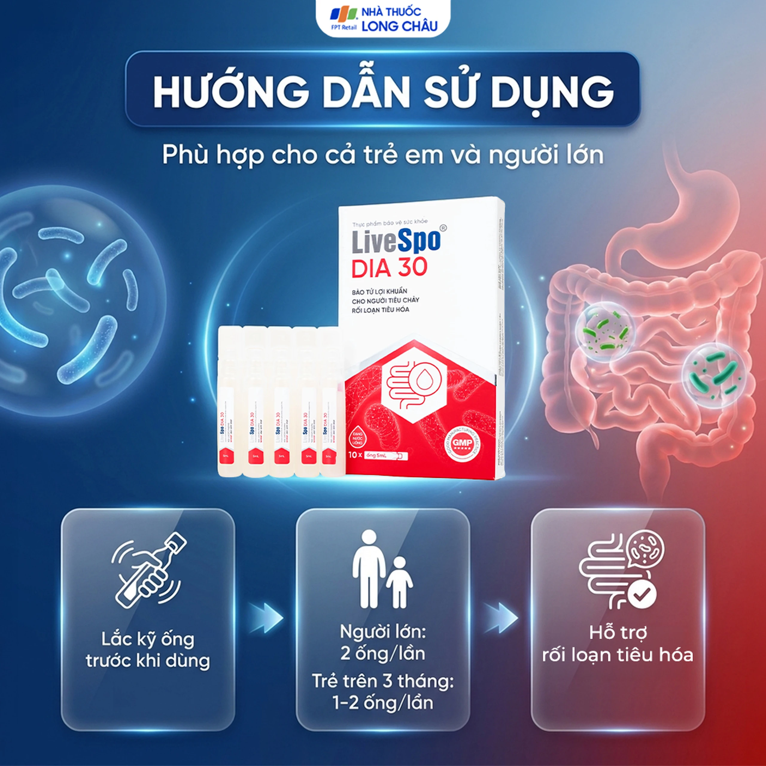 Bào tử lợi khuẩn cho người tiêu chảy cấp tính, rối loạn tiêu hoá Livespo DIA 30 (10 ống x 5ml) 5