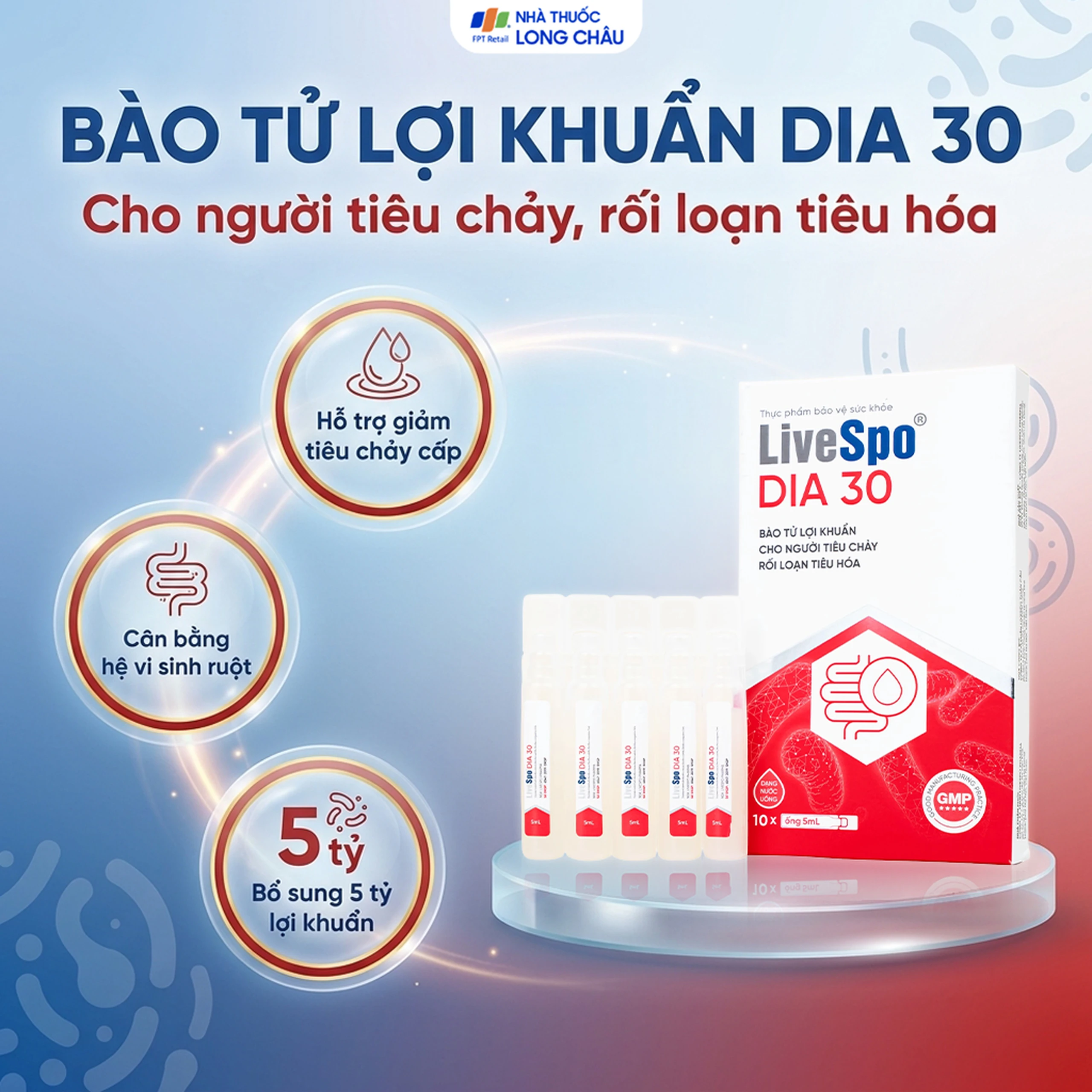 Bào tử lợi khuẩn cho người tiêu chảy cấp tính, rối loạn tiêu hoá Livespo DIA 30 (10 ống x 5ml) 2