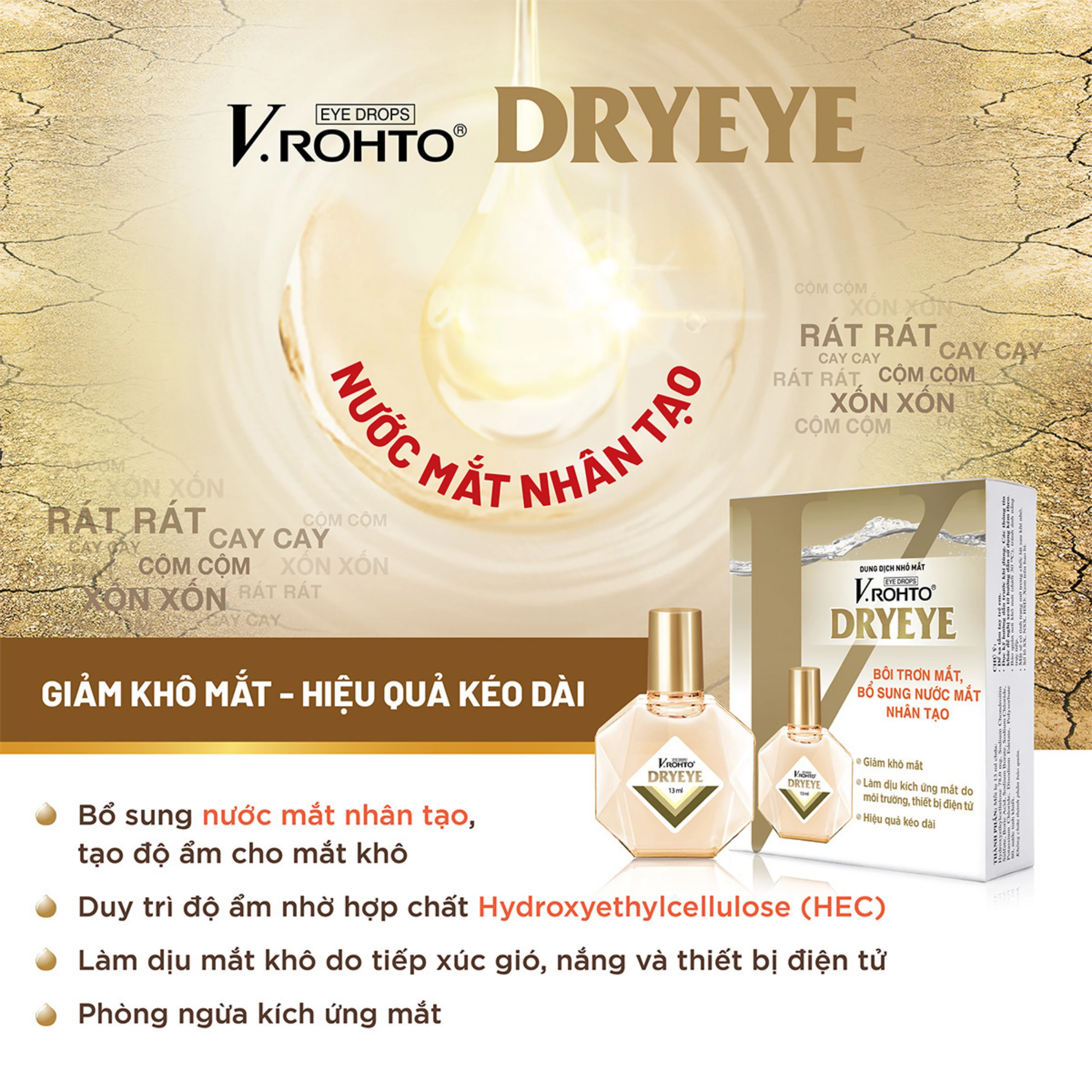 Nhỏ mắt V.Rohto Dryeye 13ml hỗ trợ bôi trơn mắt, bổ sung nước mắt nhân tạo