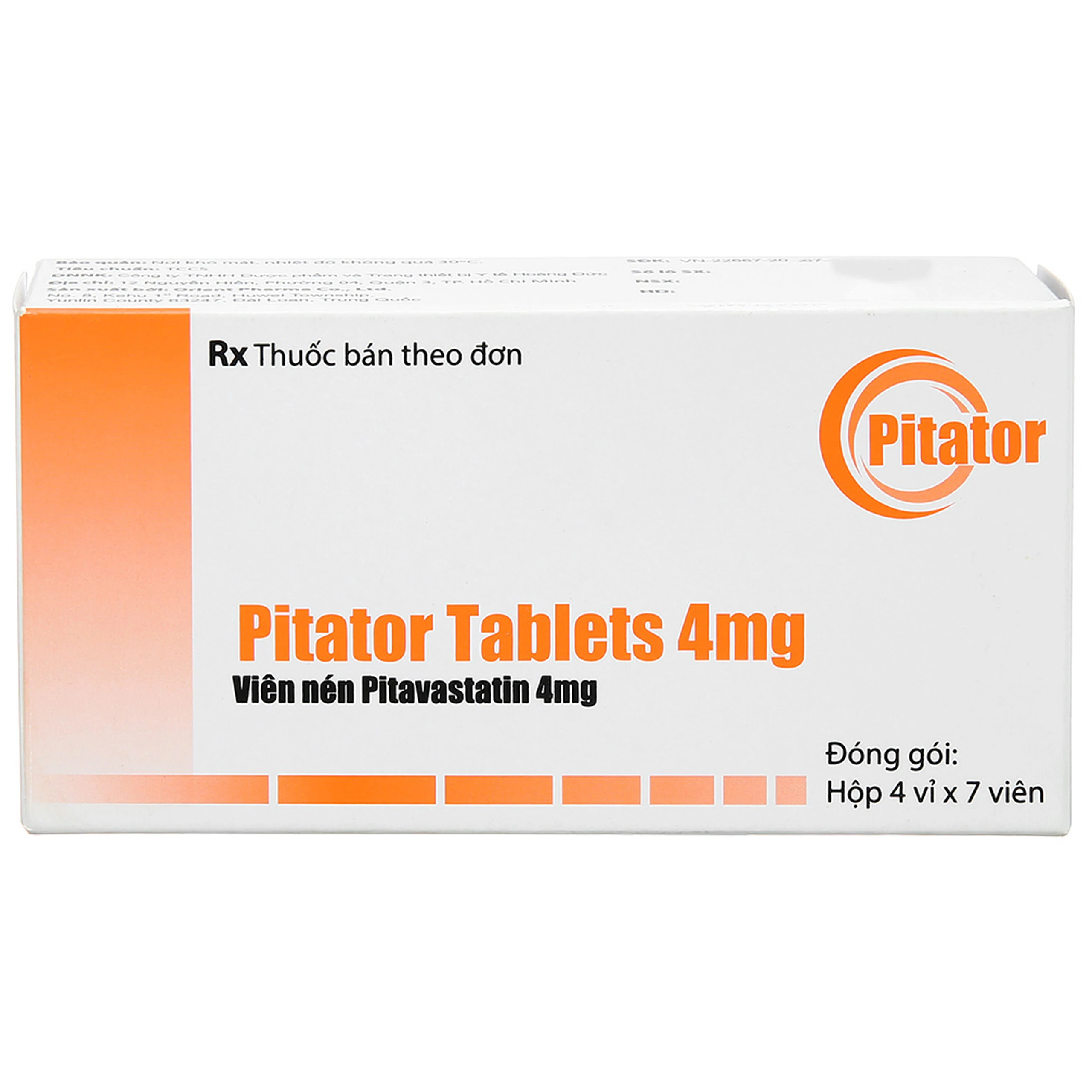 Thuốc Pitator Tables 4mg Orient Pharma hỗ trợ điều trị rối loạn lipid máu (4 vỉ x 7 viên)