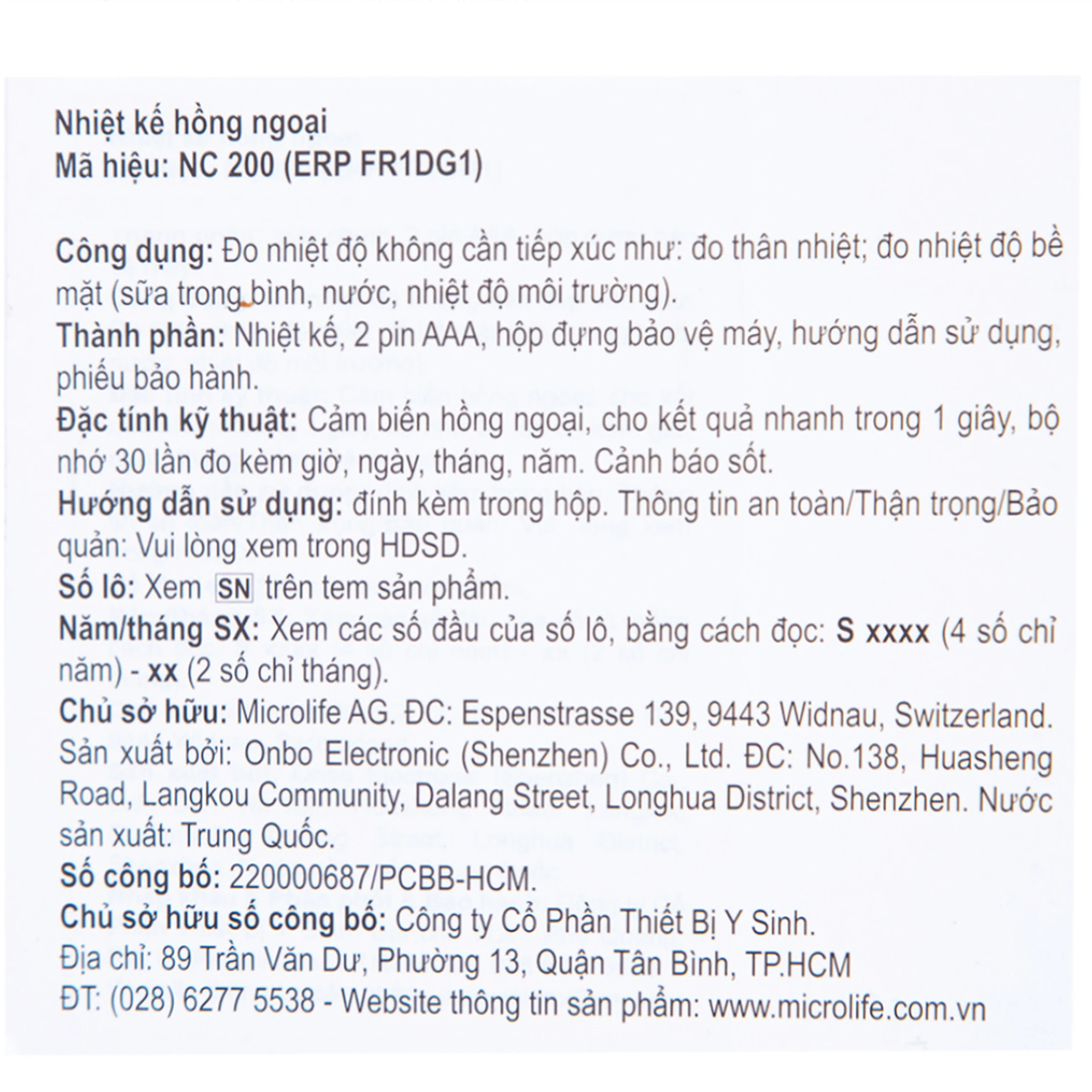 Nhiệt kế hồng ngoại đo trán Microlife NC200