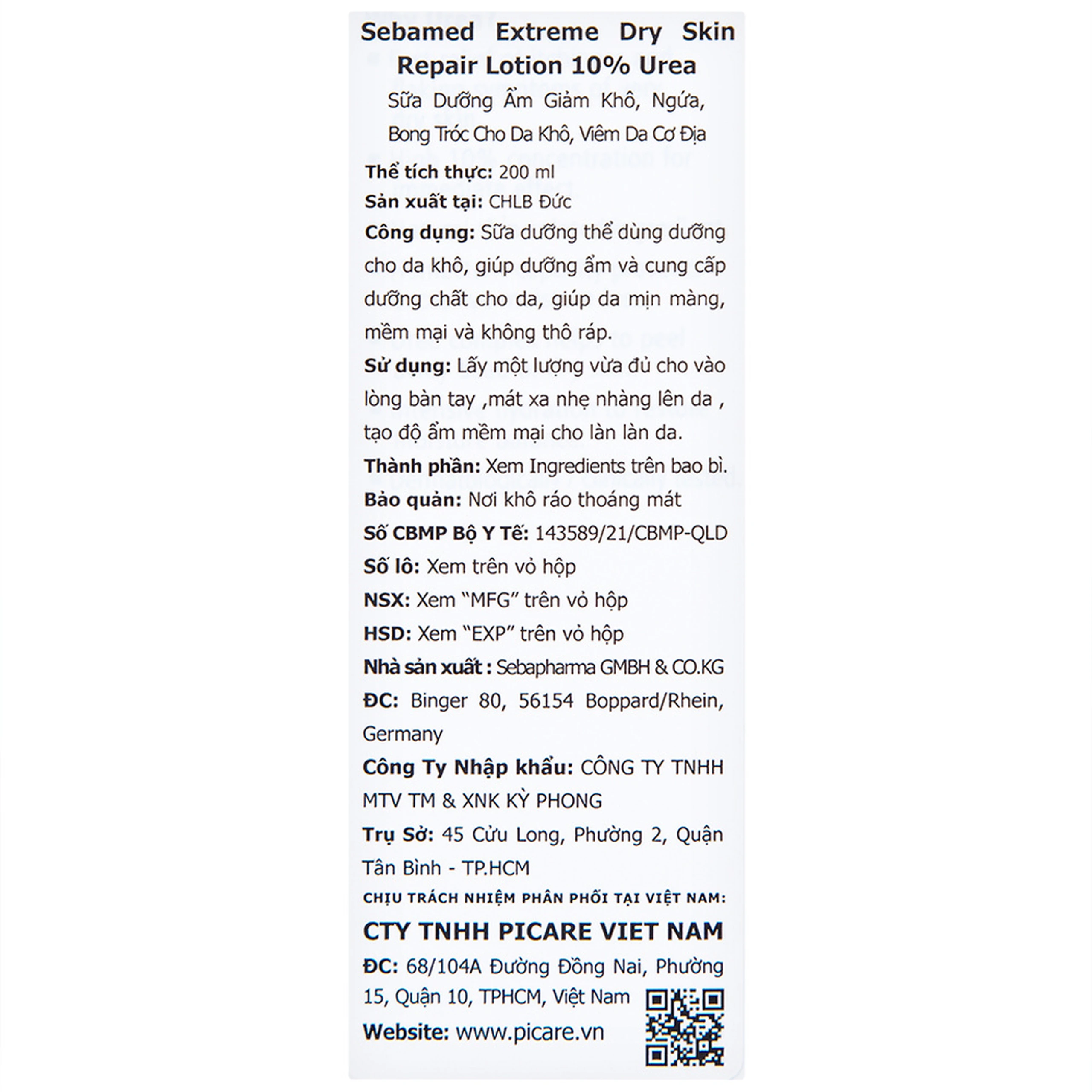 Sữa dưỡng ẩm Sebamed Extreme Dry Skin Repair Lotion 10% Urea cho da khô, viêm da cơ địa (200ml)
